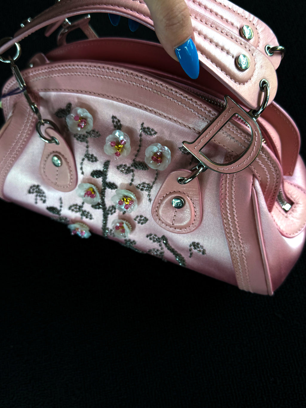 Dior Limited edition pink mother-of-pearl crystal floral Detective bag.