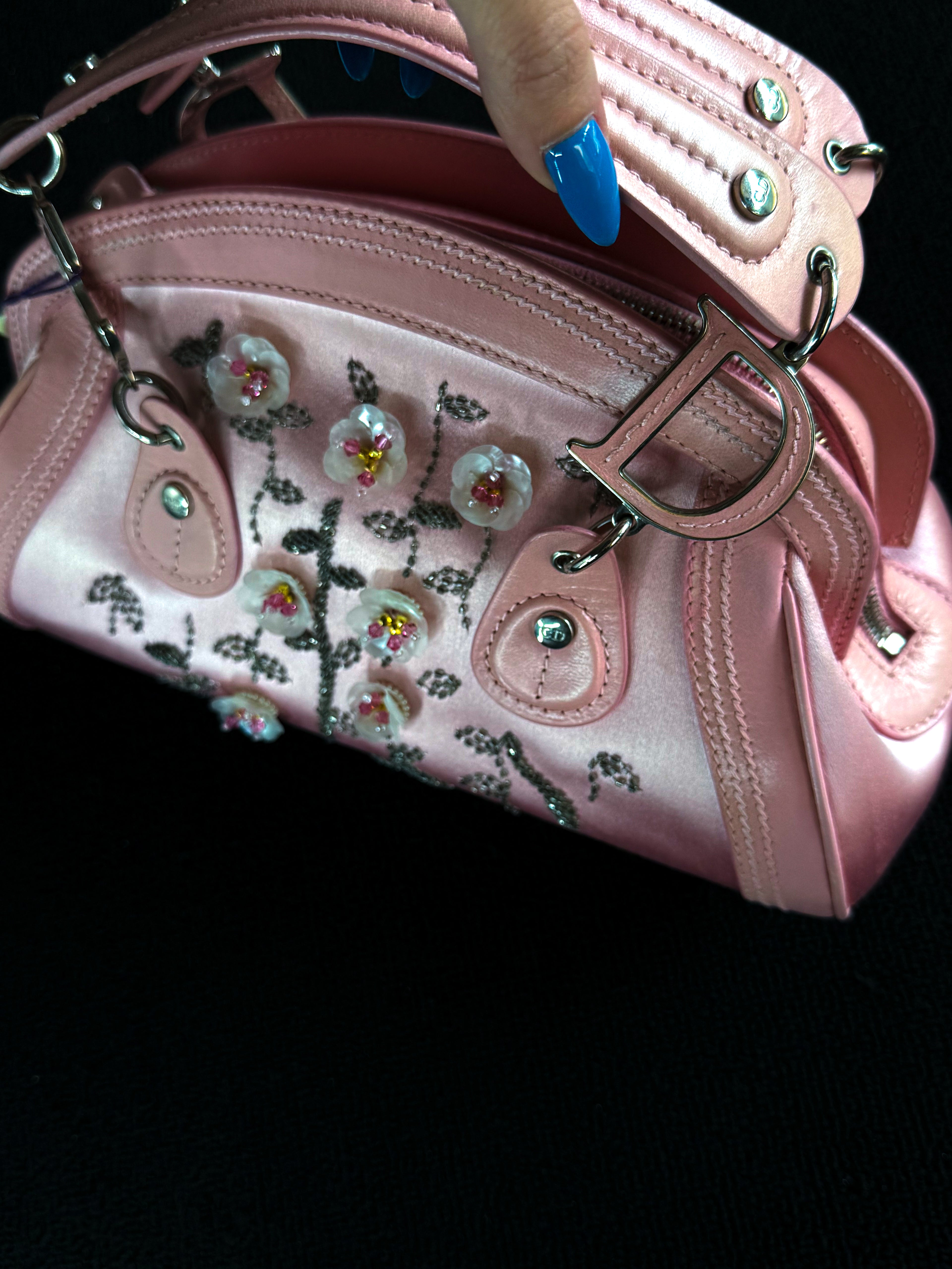 Dior Limited edition pink mother-of-pearl crystal floral Detective bag.