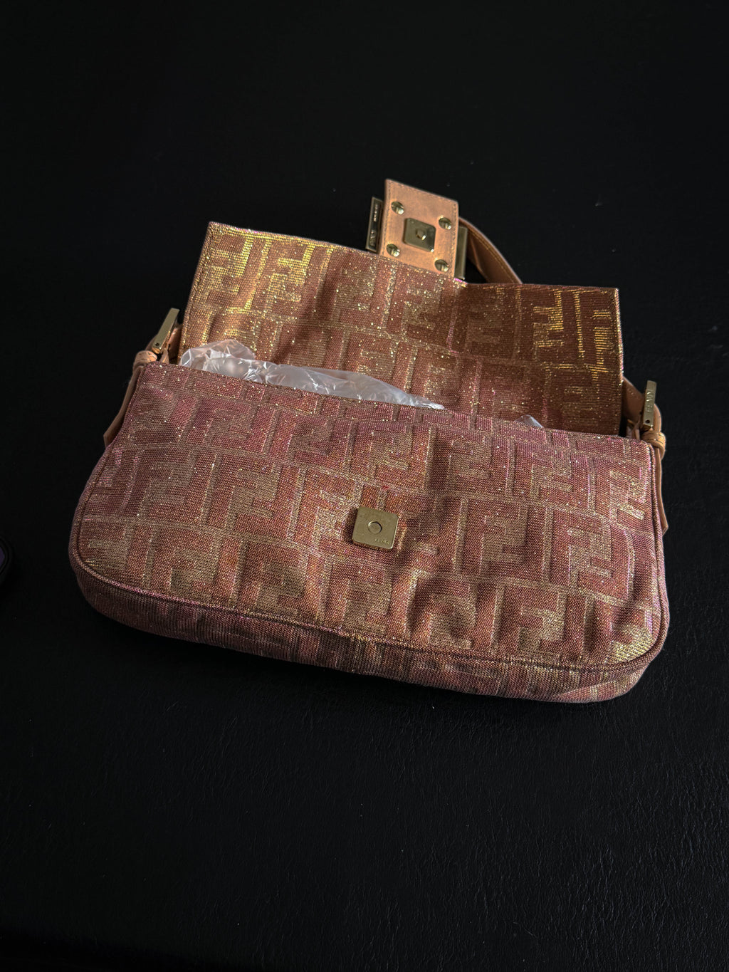 Fendi Pink and Gold Metallic Lurex Ombre Zucca Baguette