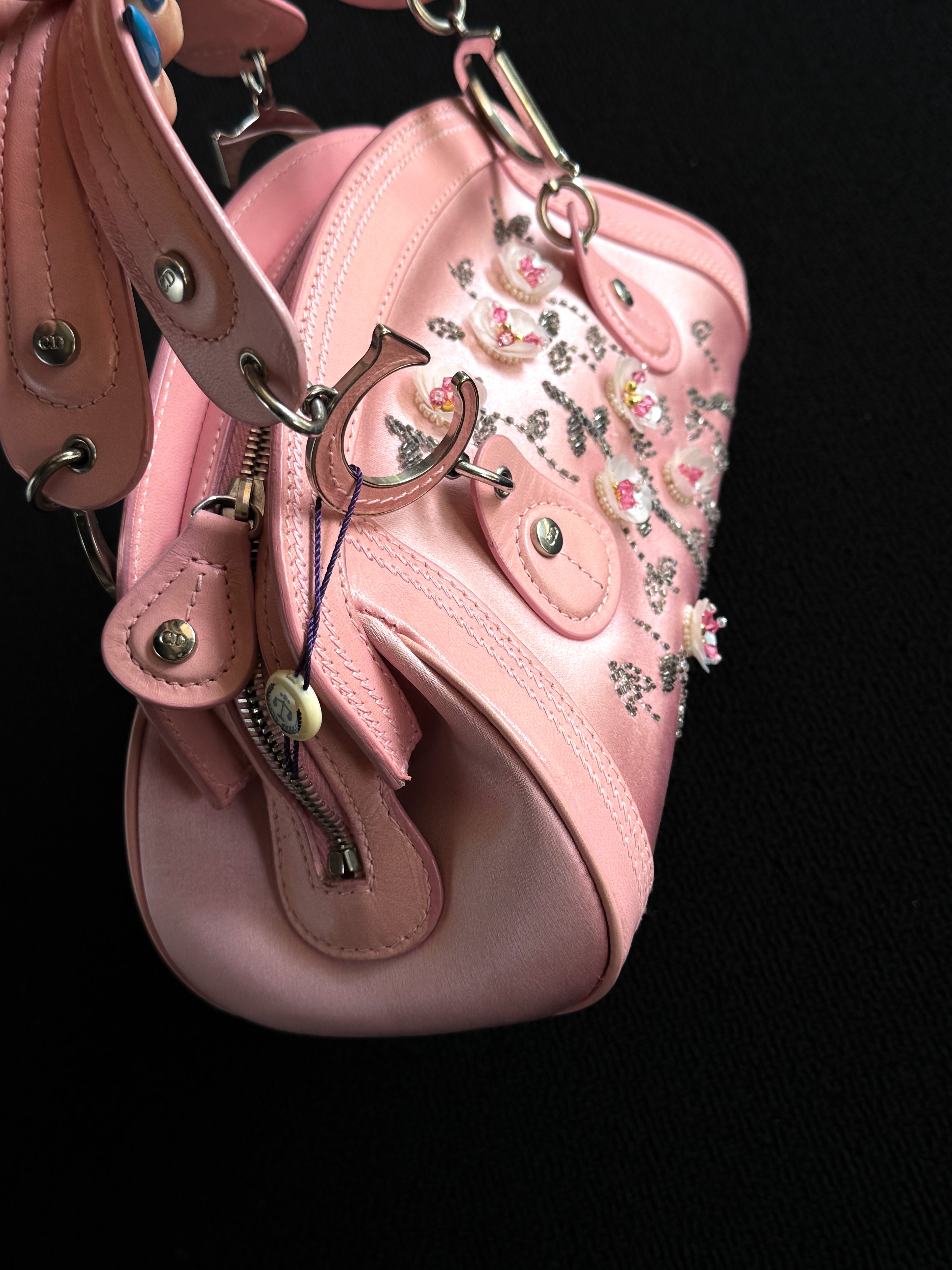 Dior Limited edition pink mother-of-pearl crystal floral Detective bag.