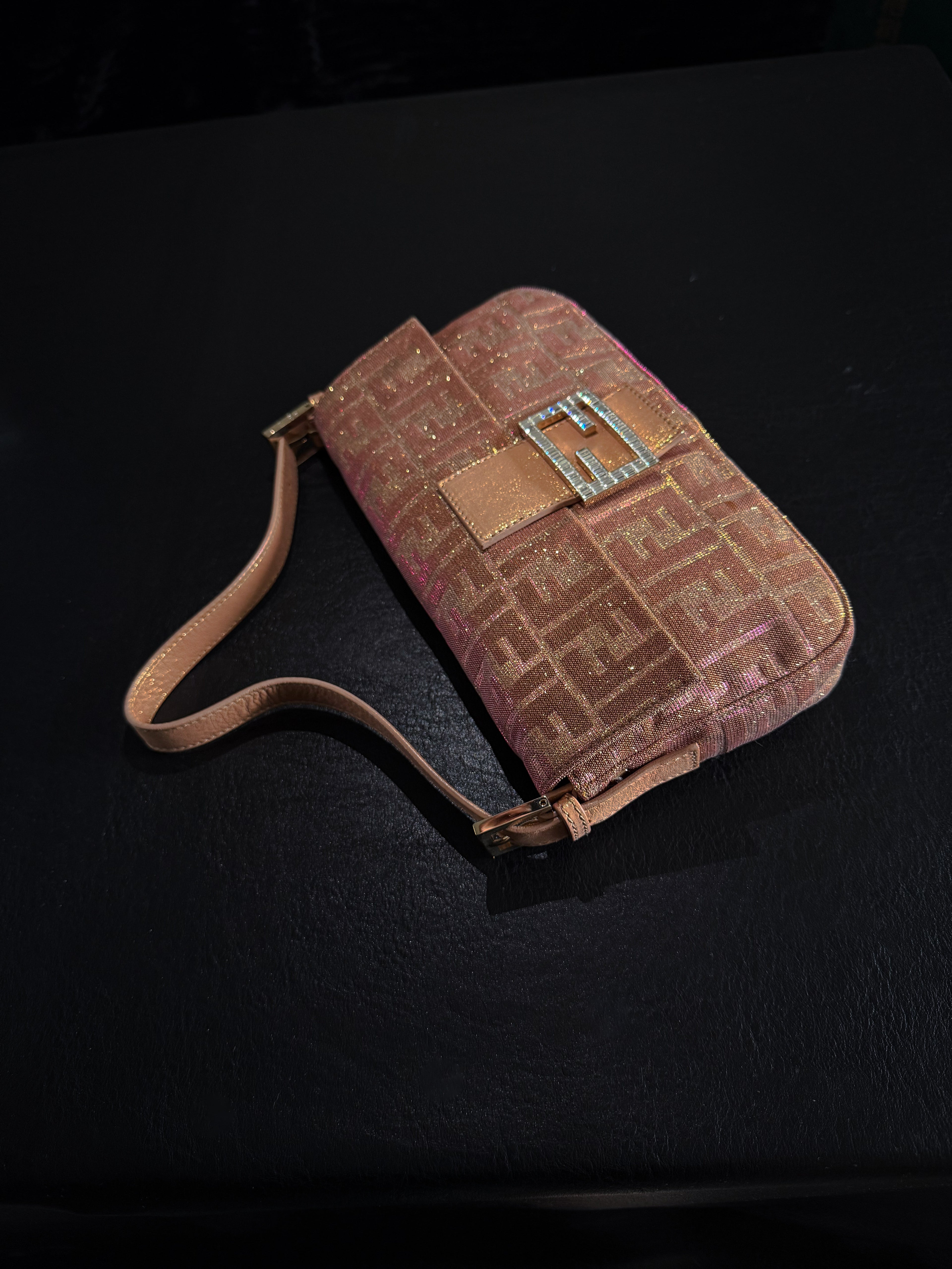 Fendi Pink and Gold Metallic Lurex Ombre Zucca Baguette