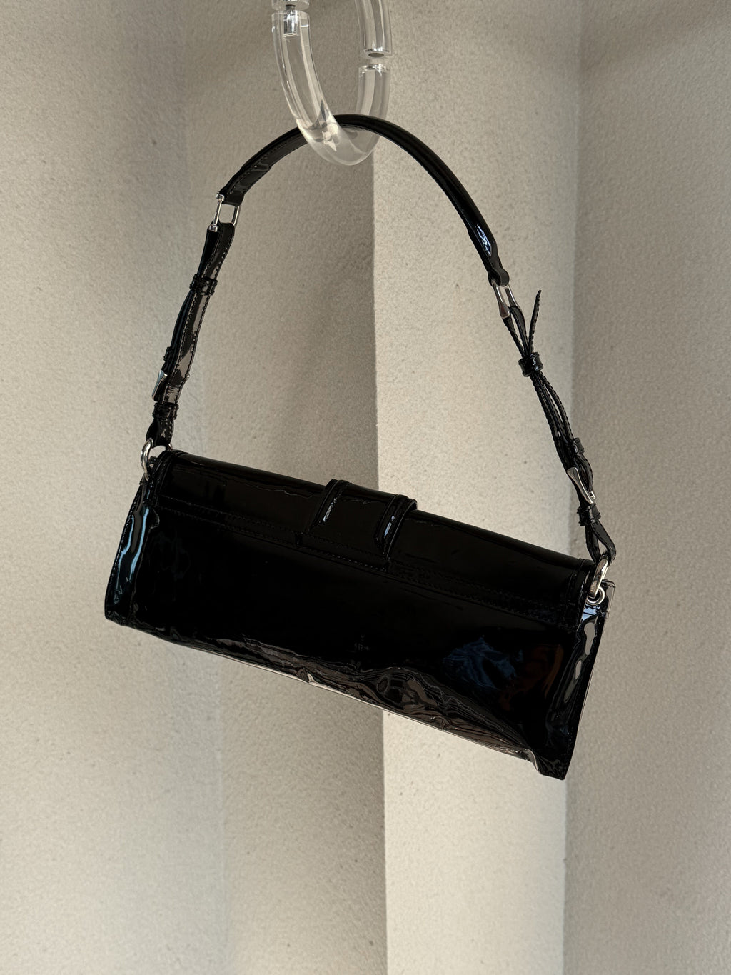 Burberry black patent leather lock shoulder bag