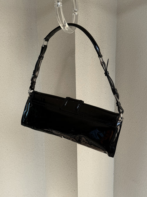 Burberry black patent leather lock shoulder bag