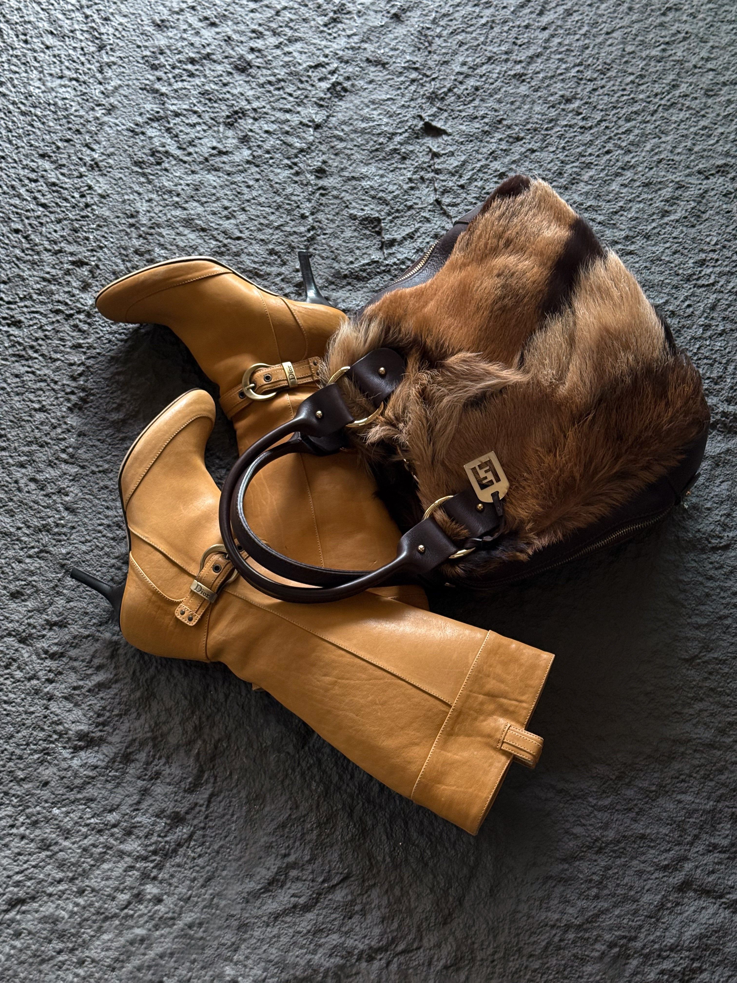 Fendi Antelope Hair Vintage Bowling Bag with Logo Plaque