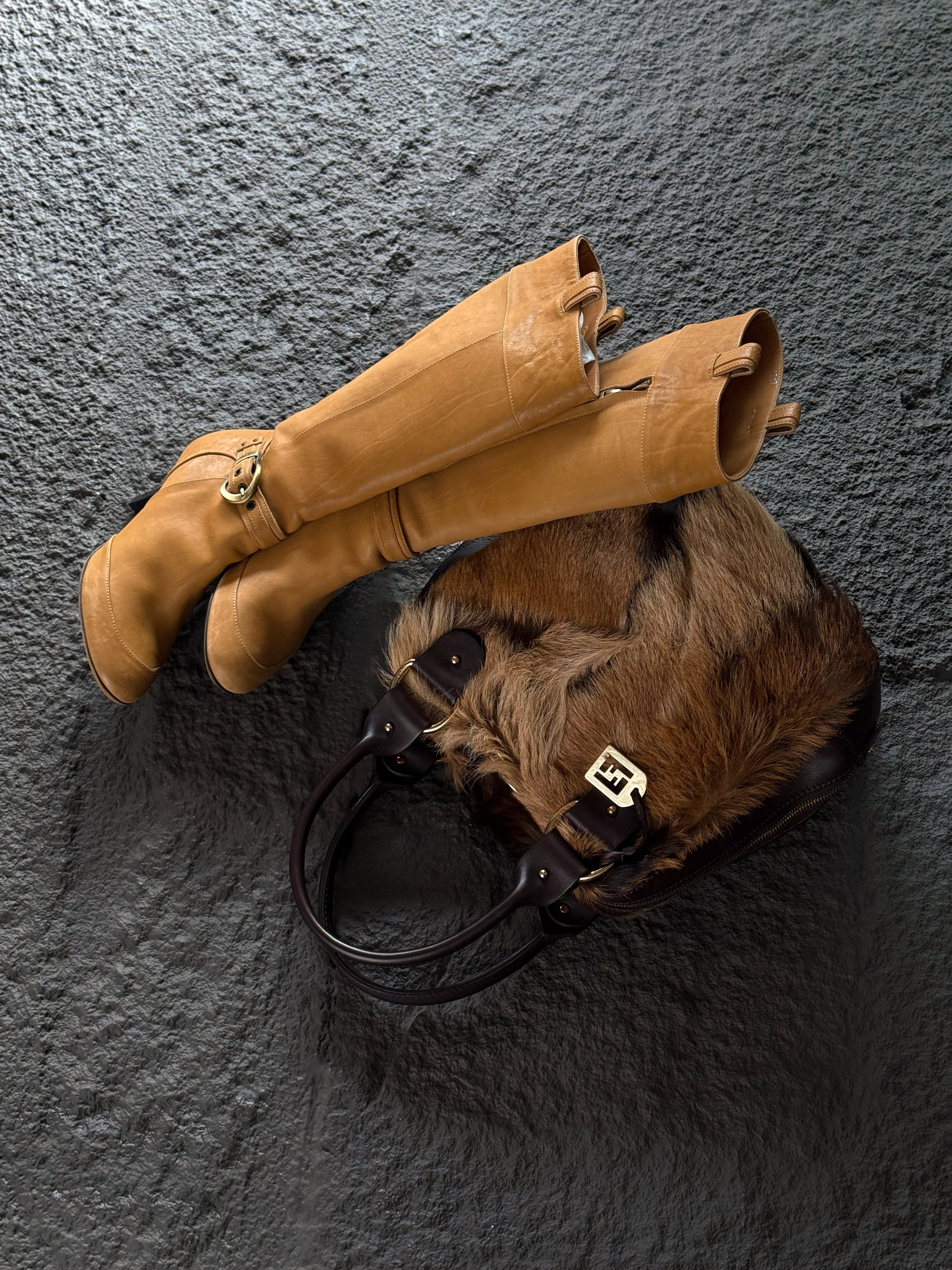 Fendi Antelope Hair Vintage Bowling Bag with Logo Plaque
