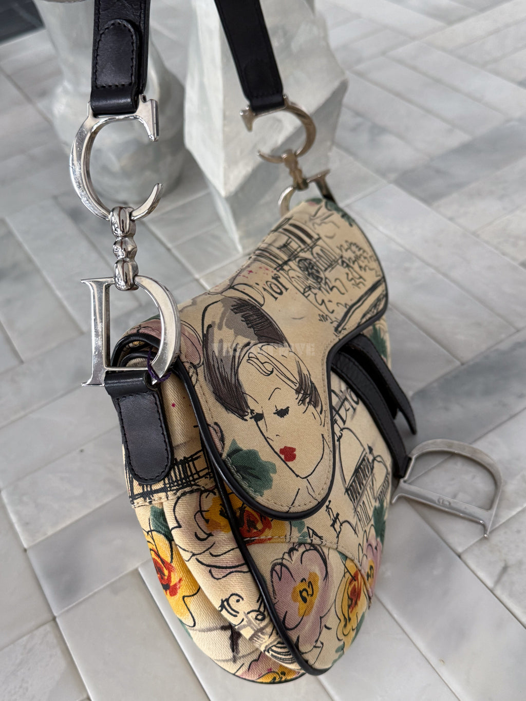 Dior Saddle Bag Limited Edition 1950s Paris Sketch Vintage
