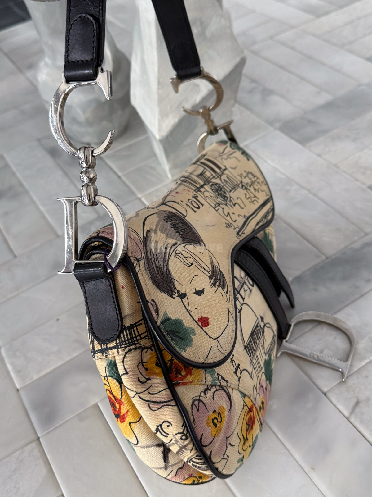 Dior Saddle Bag Limited Edition 1950s Paris Sketch Vintage