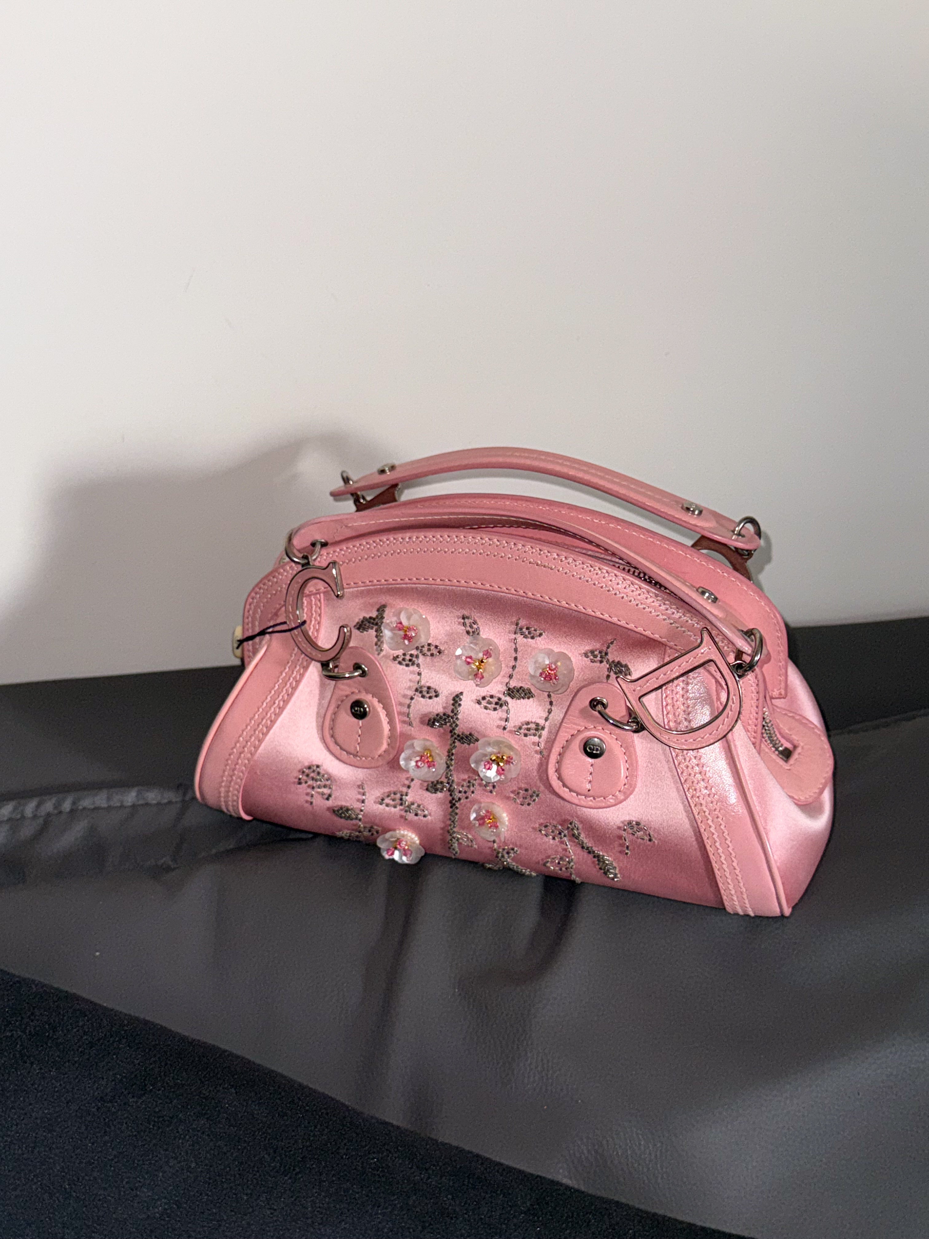 Dior Limited edition pink mother-of-pearl crystal floral Detective bag.