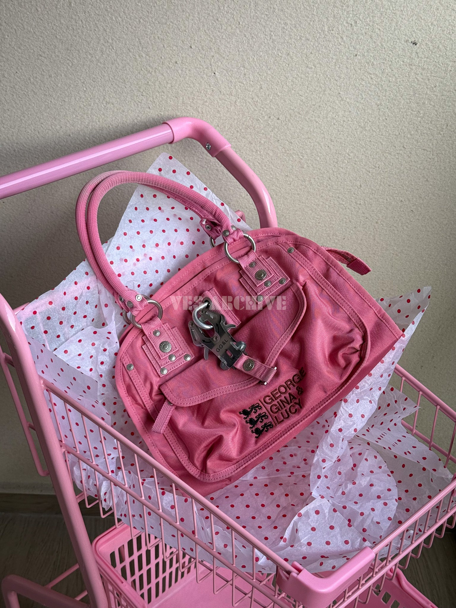 GG&L/George Gina & Lucy Pink Canvas Utility Shoulder Bag with Lock Detail