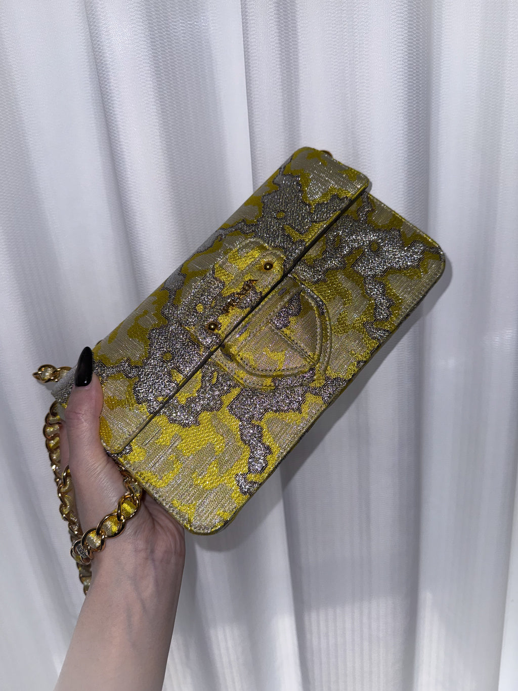 Prada gold-thread embroidered brocade satin shoulder bag