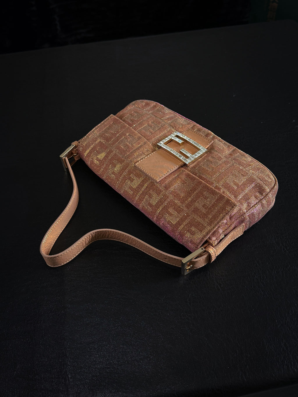 Fendi Pink and Gold Metallic Lurex Ombre Zucca Baguette