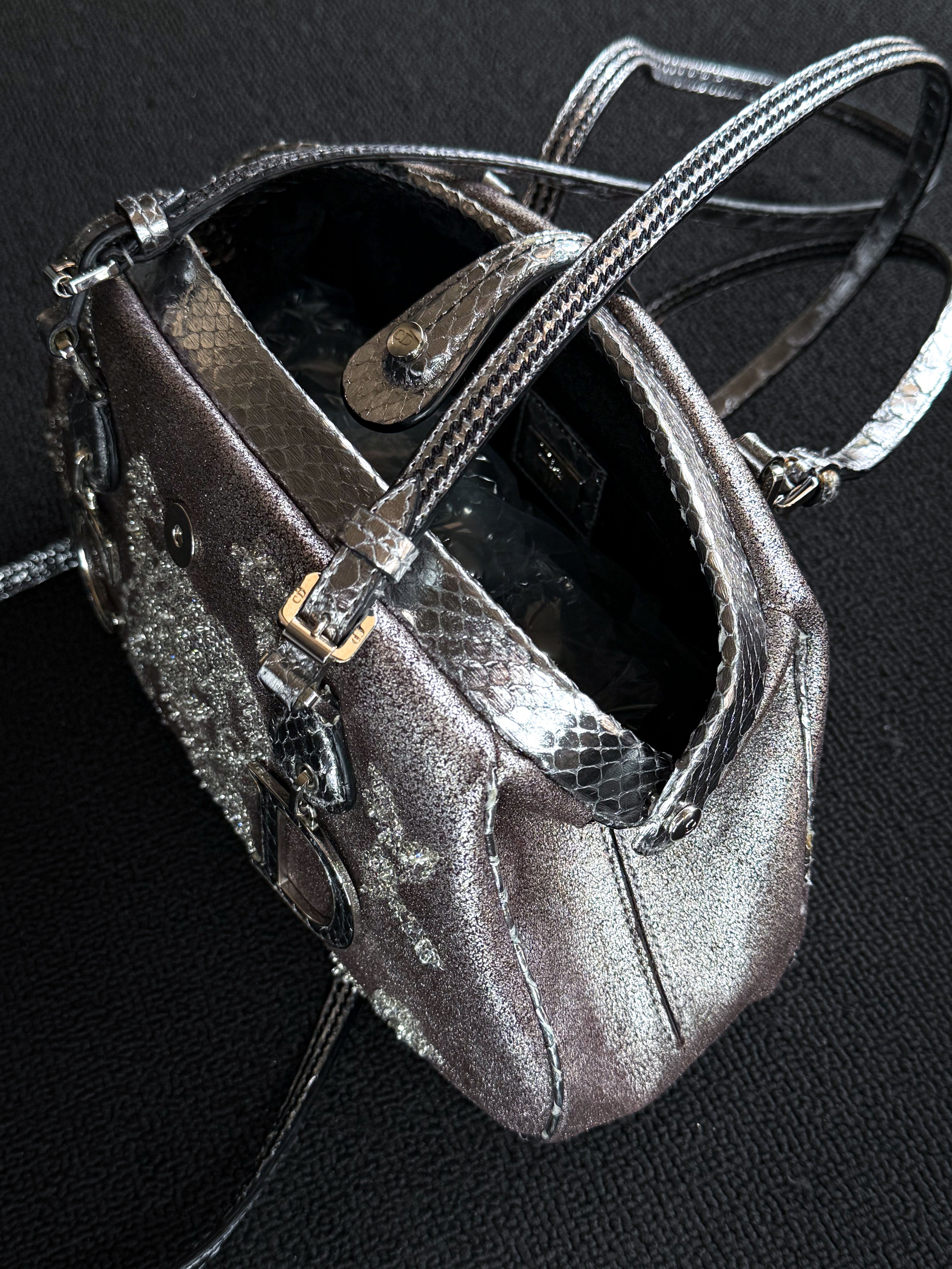 Dior silver snakeskin Limited edition  Detective clasp bag