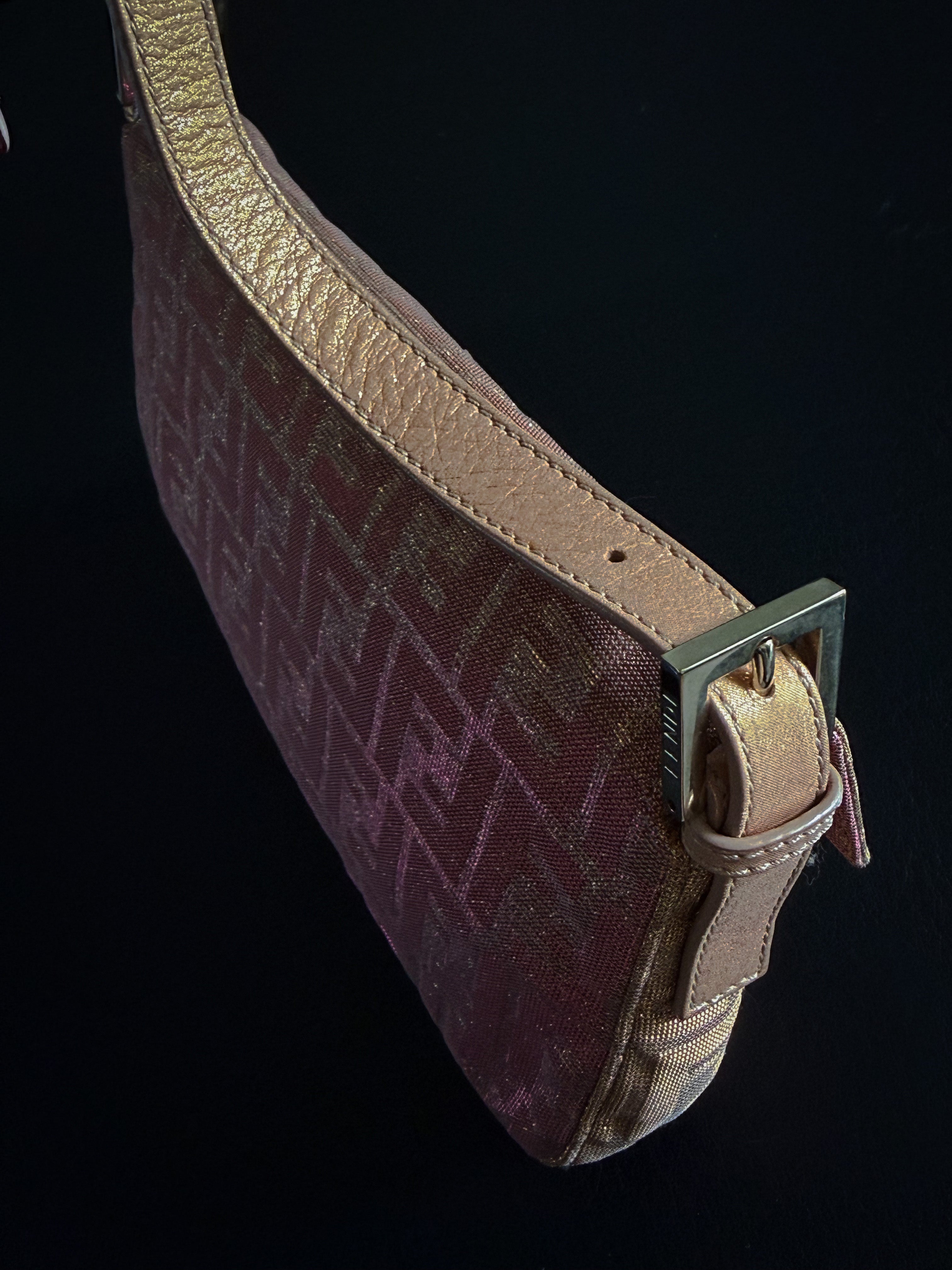 Fendi Pink and Gold Metallic Lurex Ombre Zucca Baguette