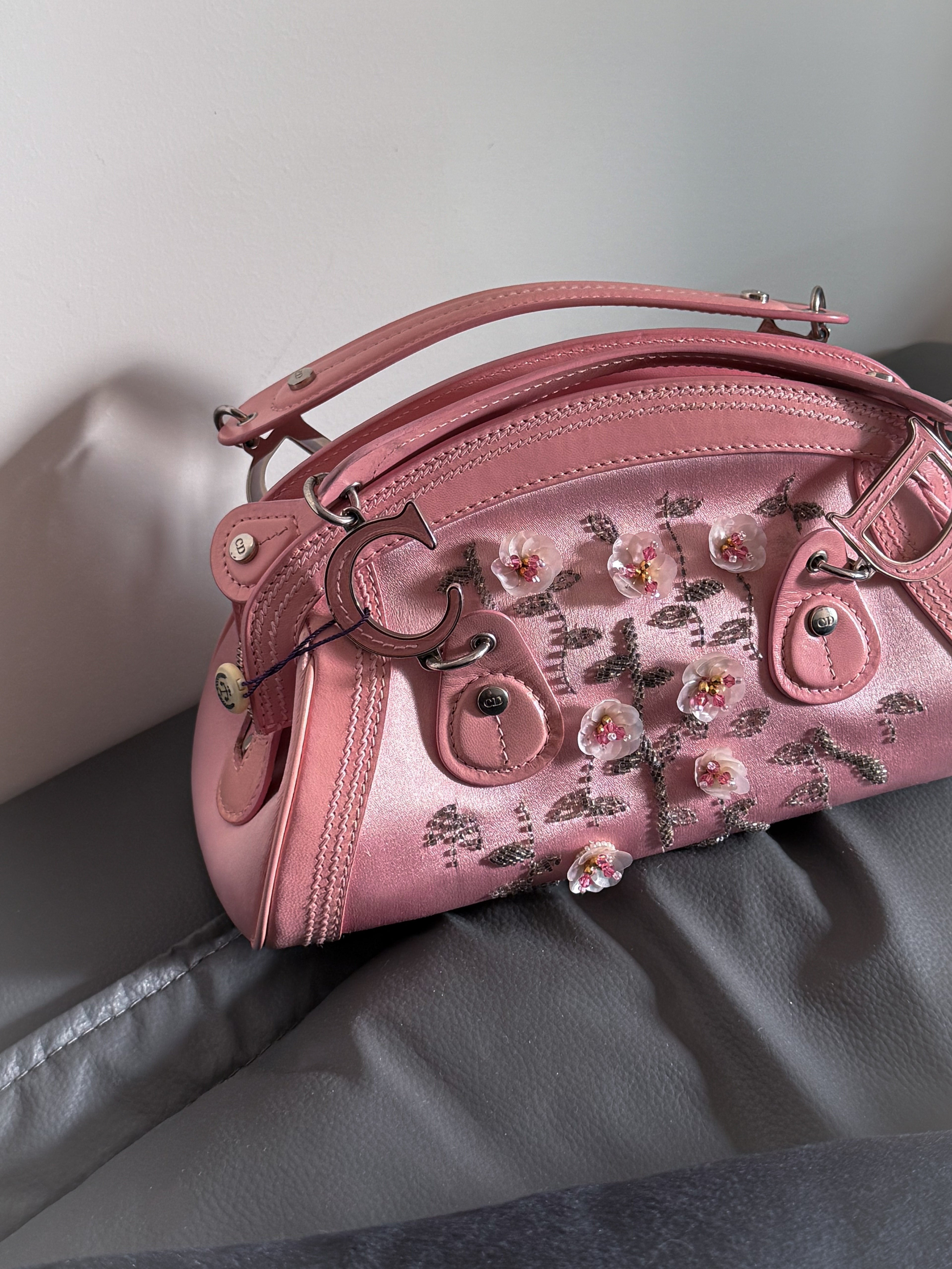 Dior Limited edition pink mother-of-pearl crystal floral Detective bag.