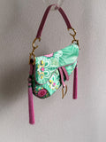 CHRISTIAN DIOR Satin Tassel Koi Saddle Bag Green Pink