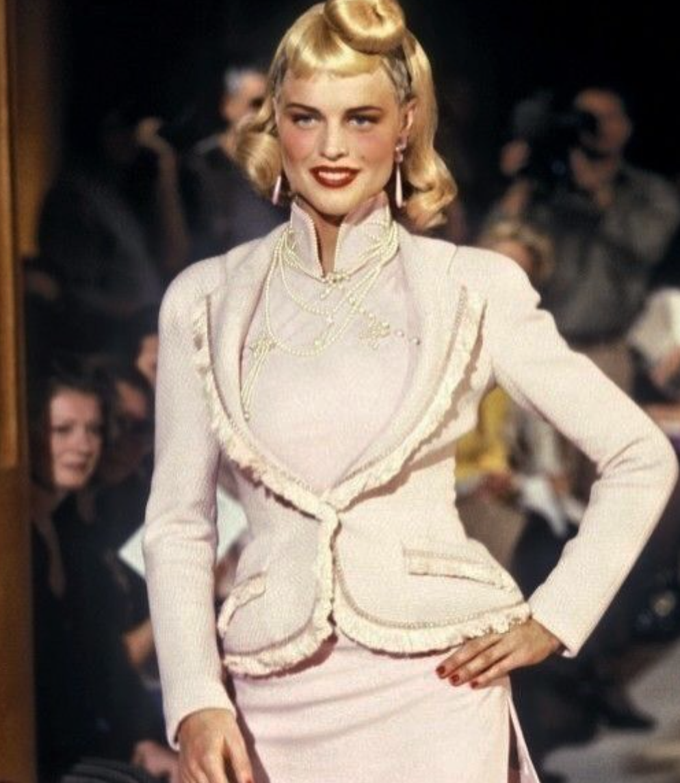Dior 1997 runway pink fringe blazer