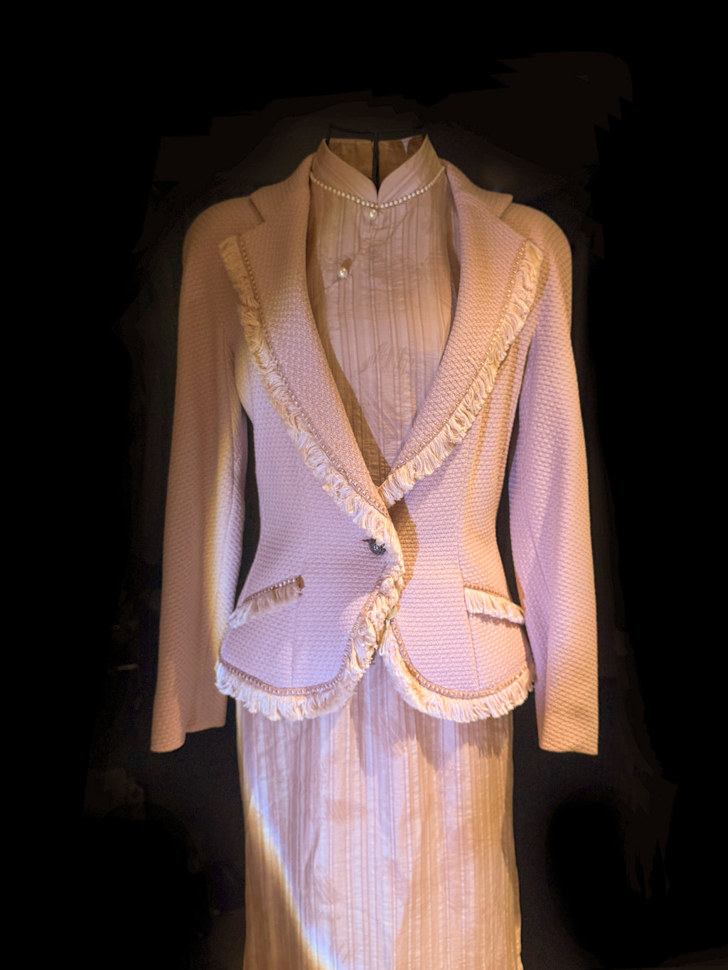 Dior 1997 runway pink fringe blazer