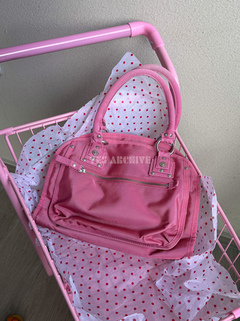 GG&L/George Gina & Lucy Pink Canvas Utility Shoulder Bag with Lock Detail