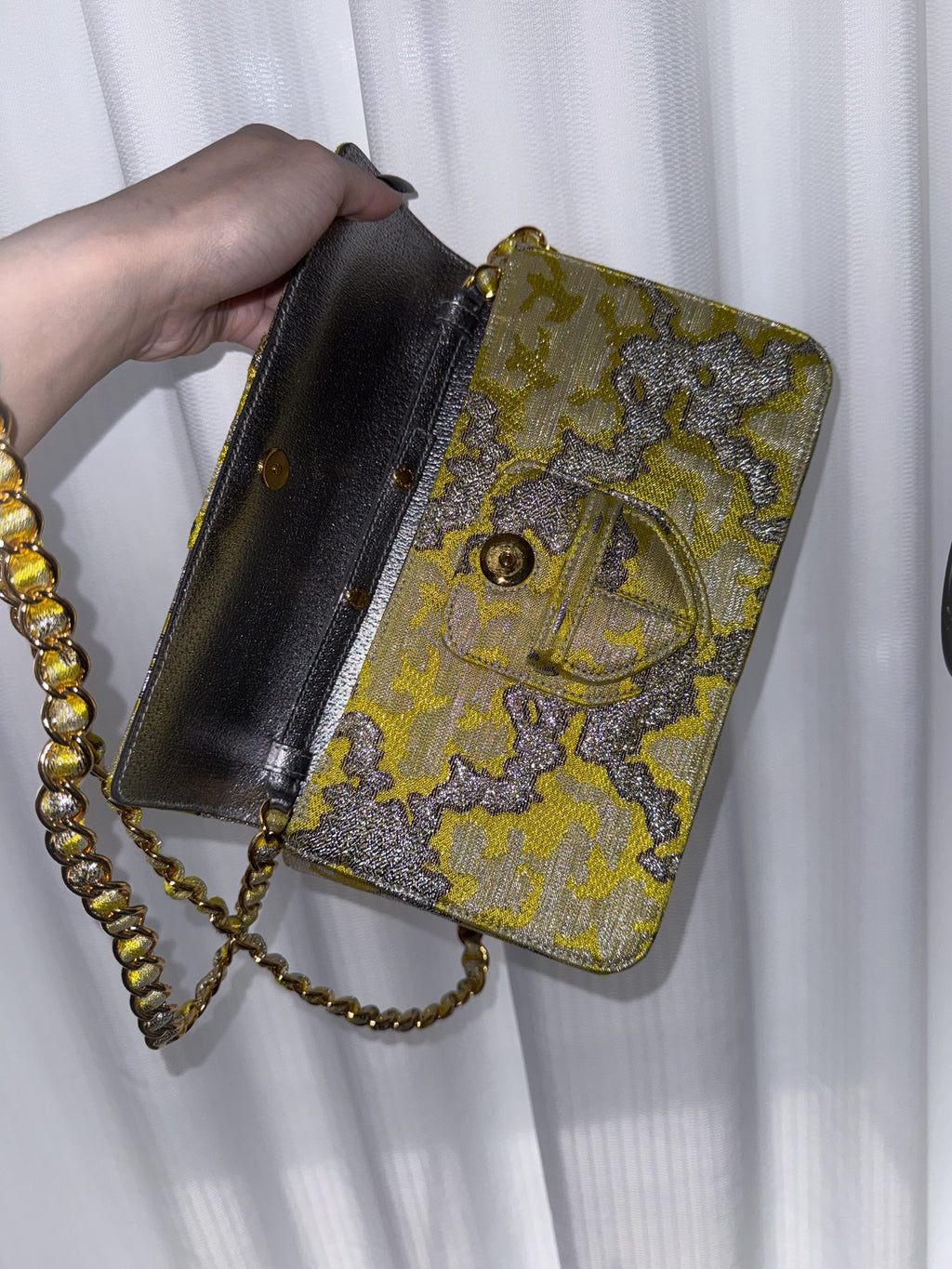 Prada gold-thread embroidered brocade satin shoulder bag