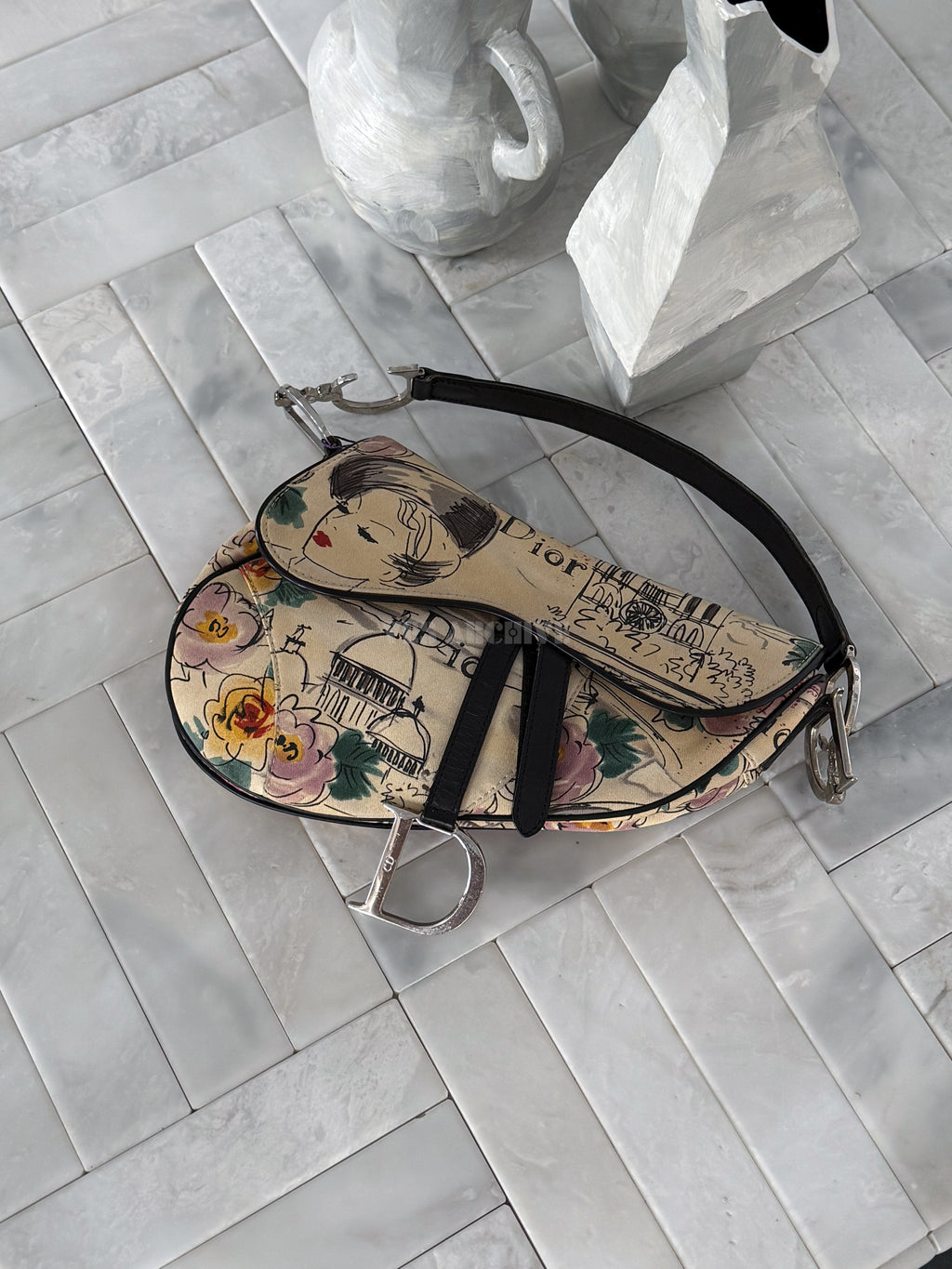 Dior Saddle Bag Limited Edition 1950s Paris Sketch Vintage