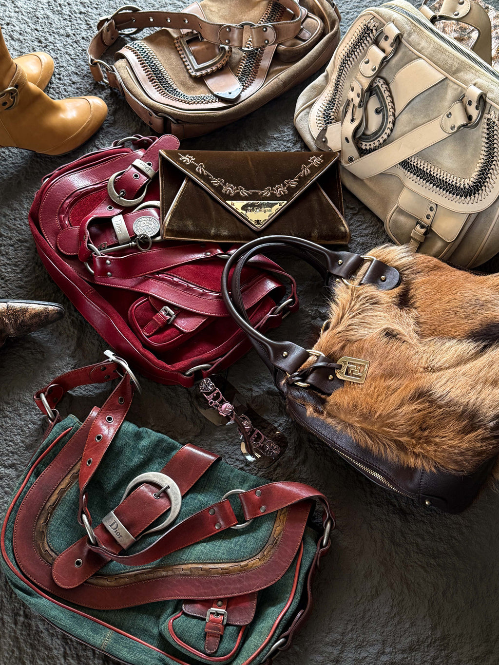 Fendi Antelope Hair Vintage Bowling Bag with Logo Plaque