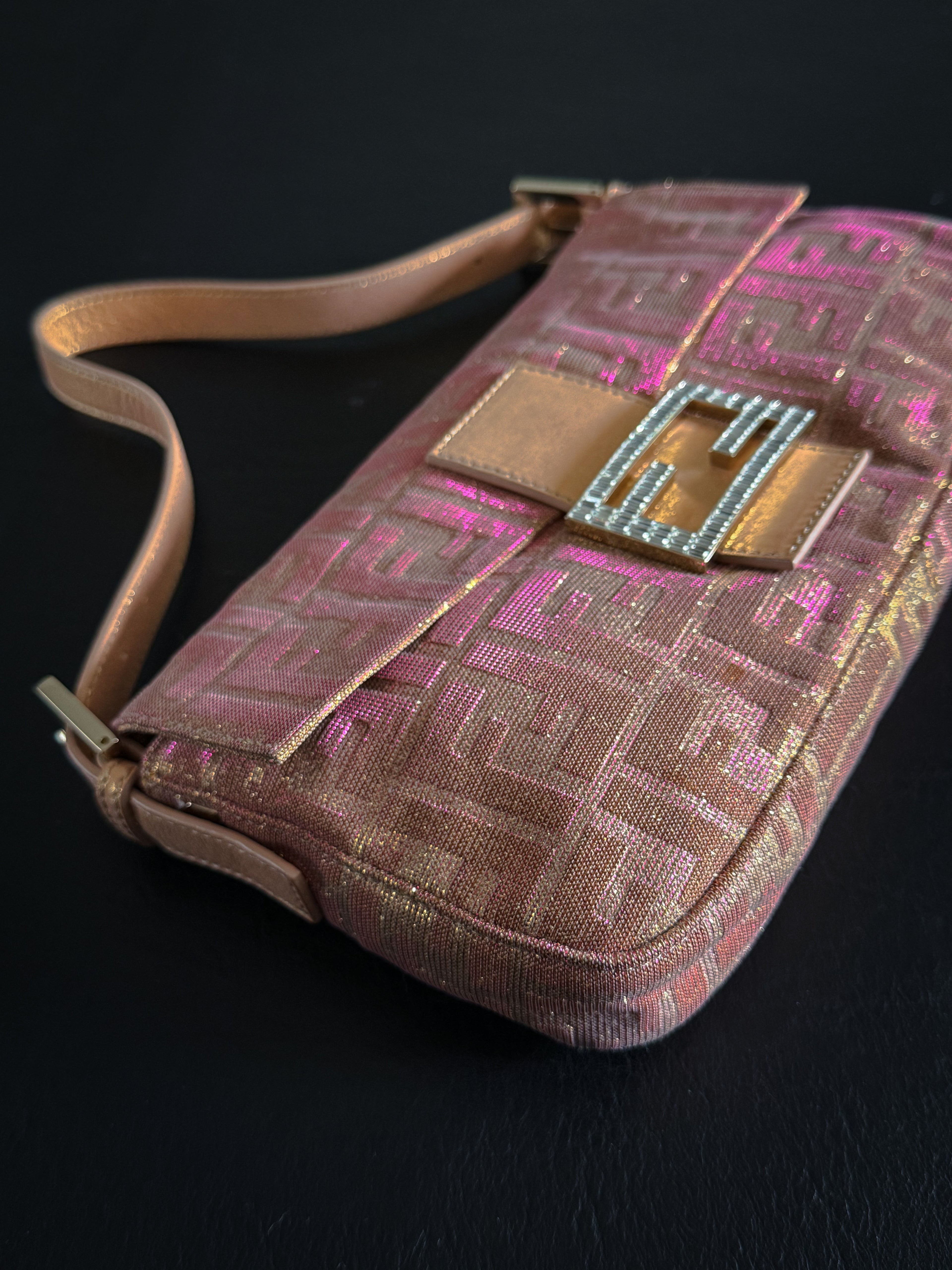 Fendi Pink and Gold Metallic Lurex Ombre Zucca Baguette
