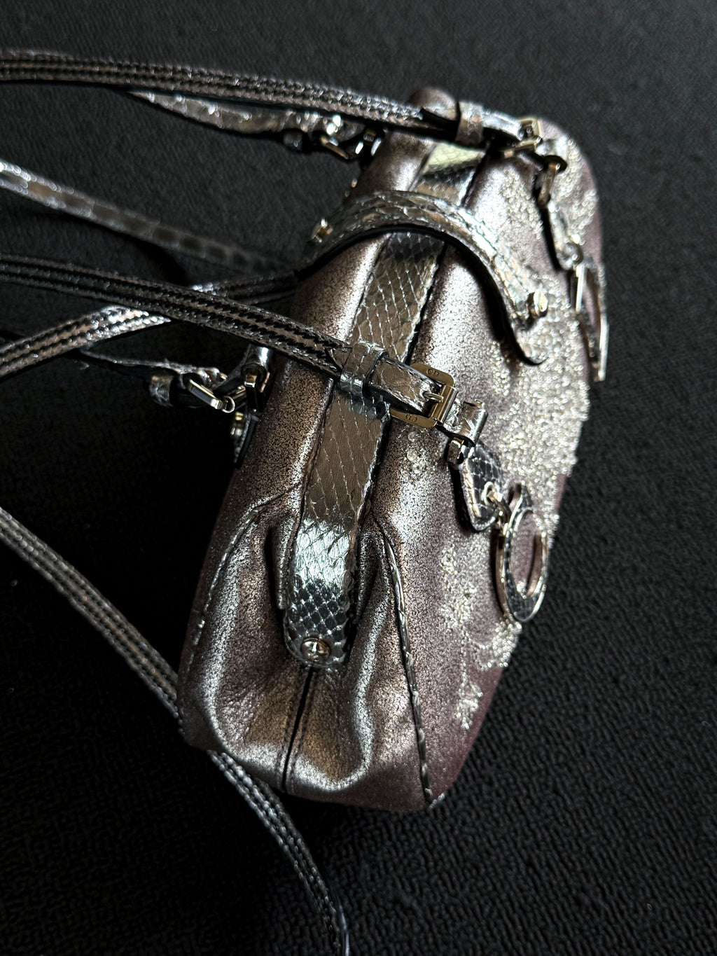 Dior silver snakeskin Limited edition  Detective clasp bag