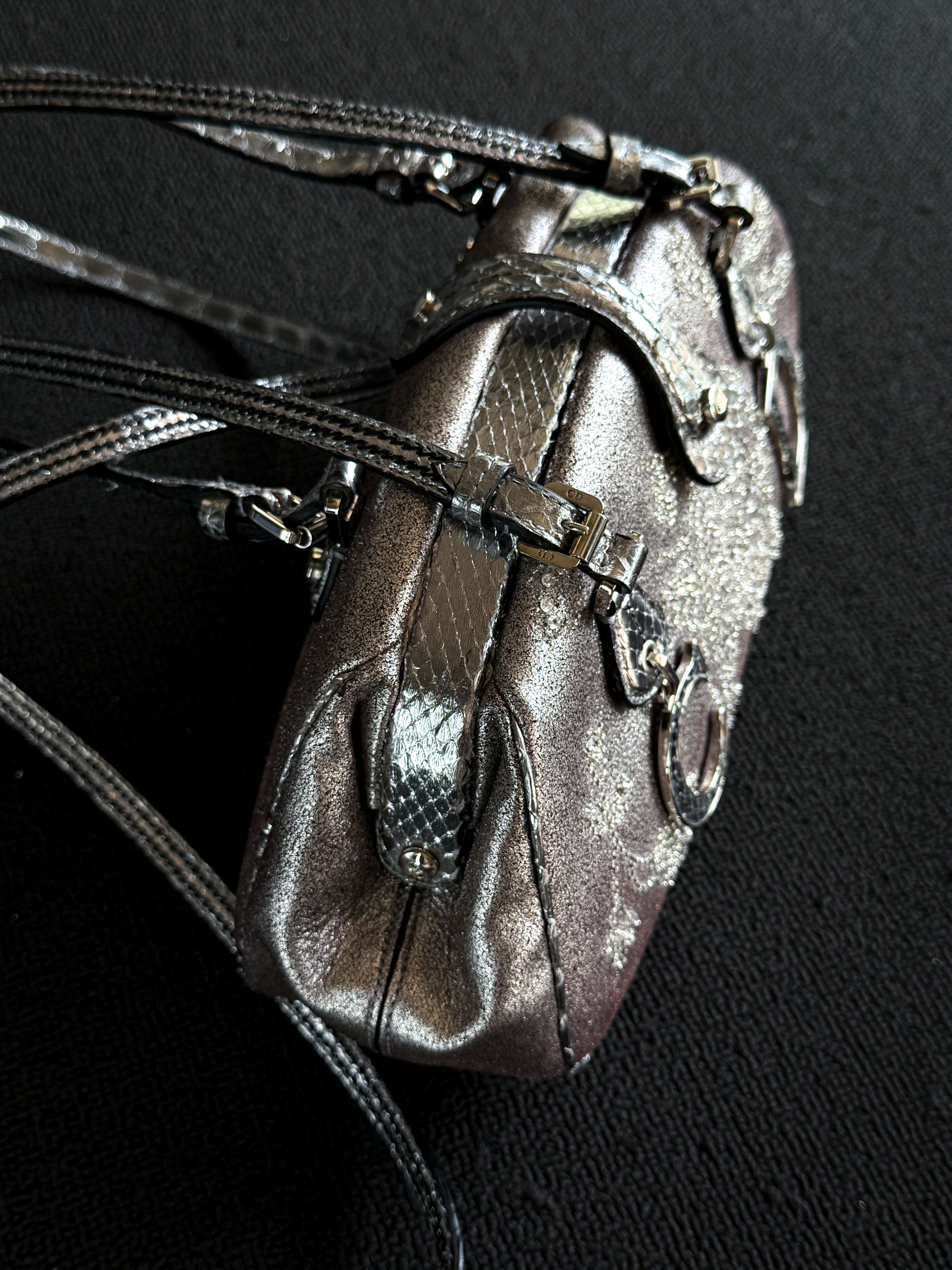 Dior silver snakeskin Limited edition  Detective clasp bag