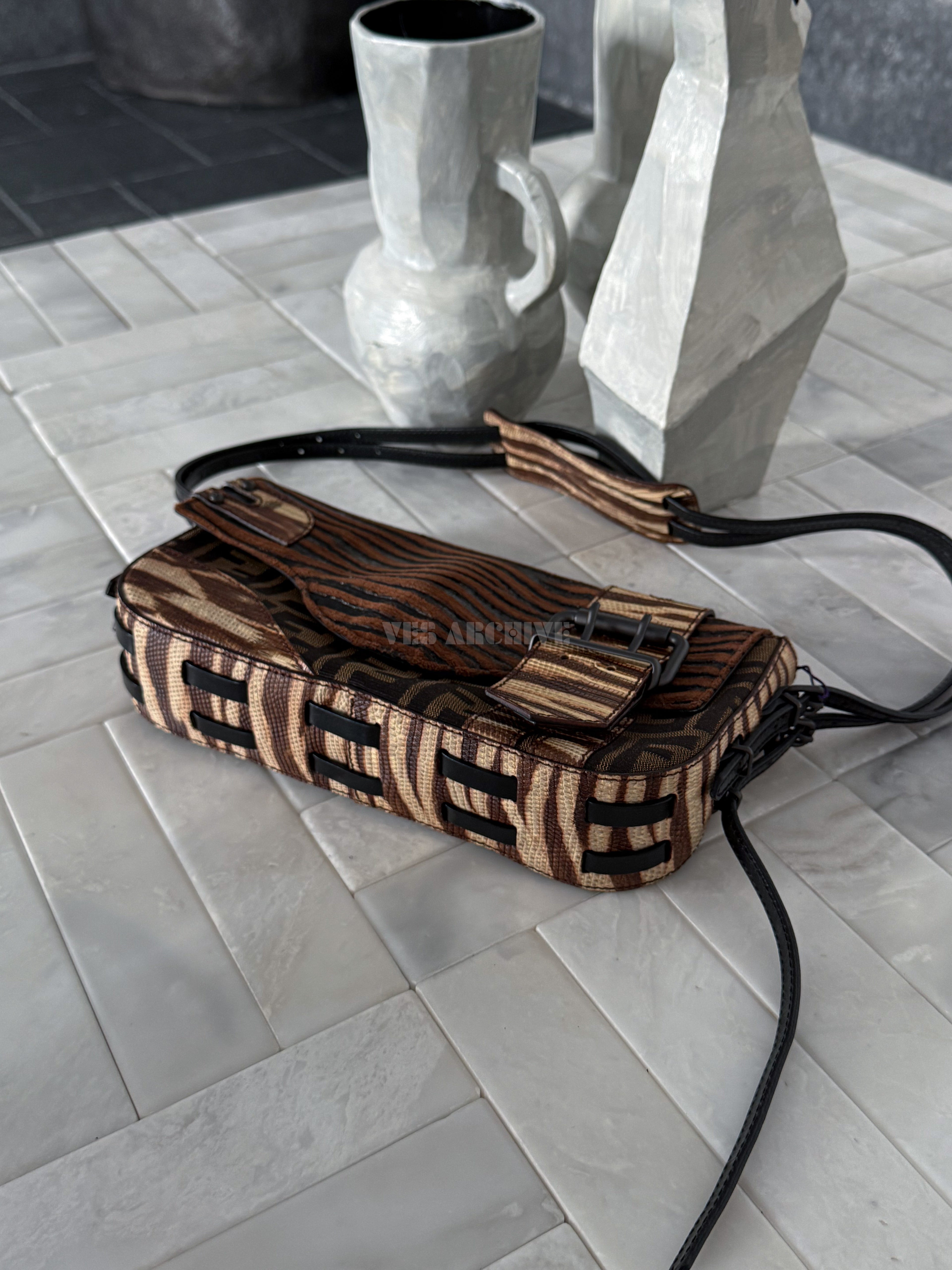 Fendi Zucca limited-edition zebra-print patchwork Baguette bag.