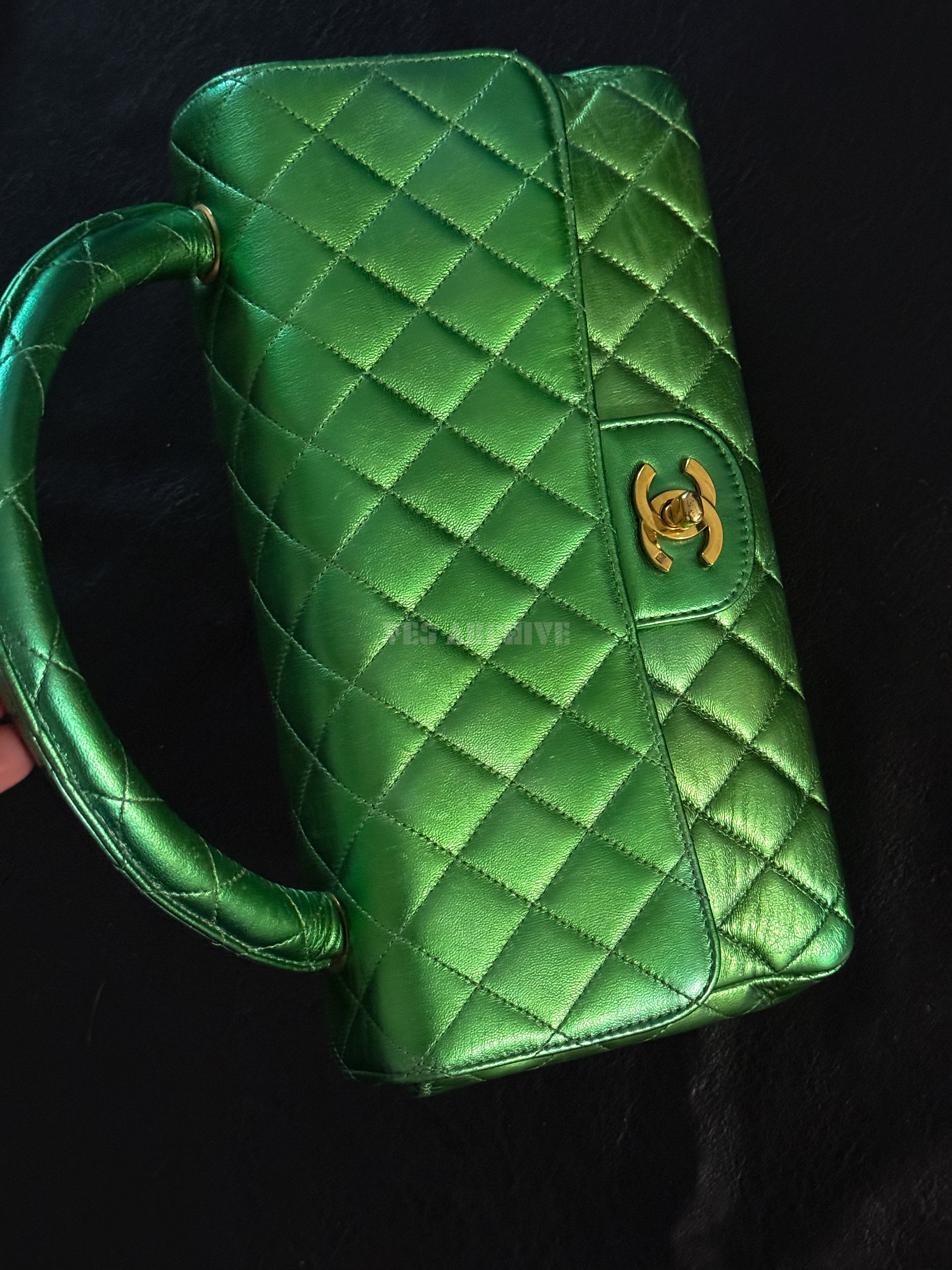 Chanel Coco Mark Matelasse Bag Parents Only Handbag Green Gold Leather