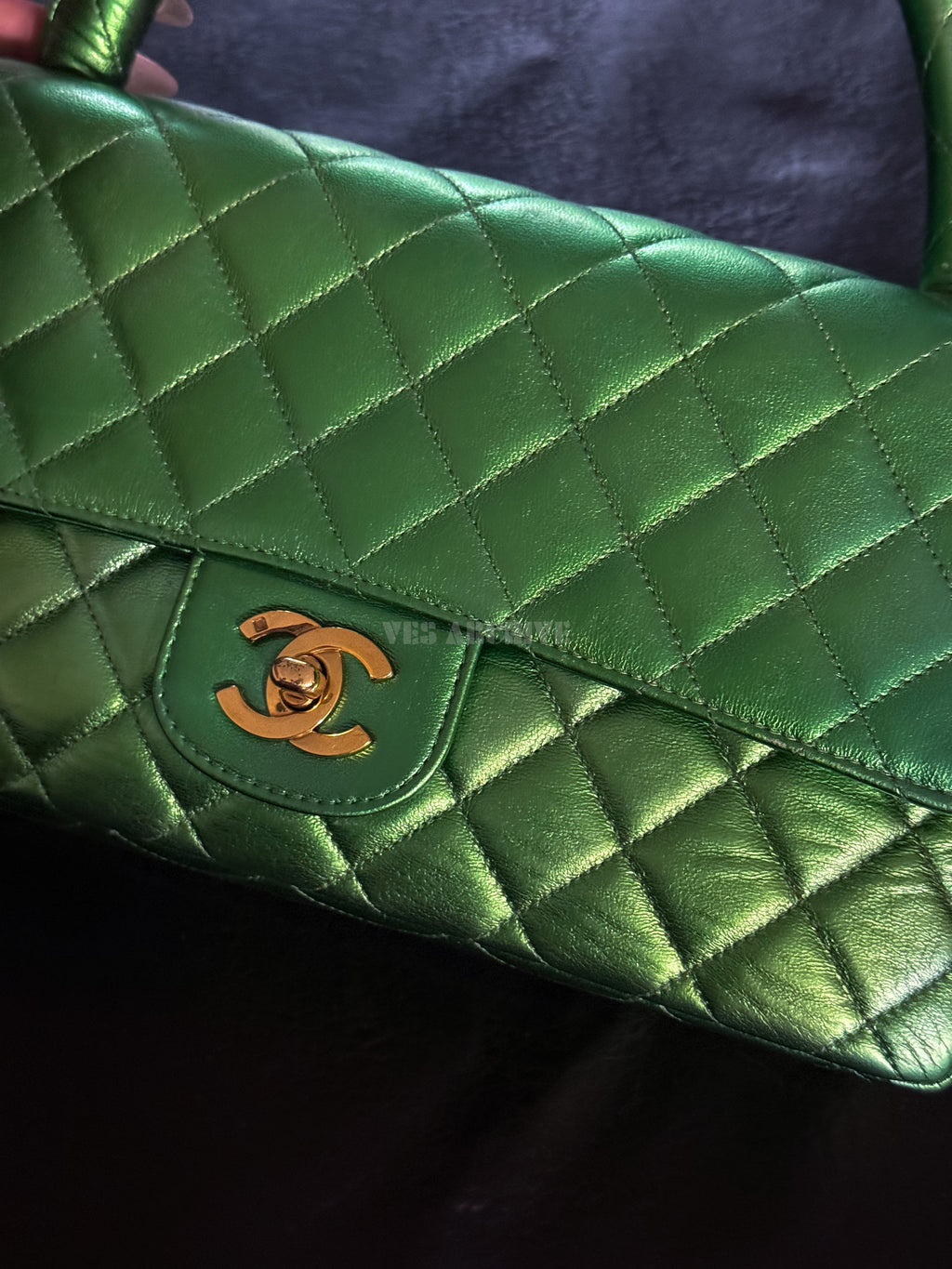 Chanel Coco Mark Matelasse Bag Parents Only Handbag Green Gold Leather