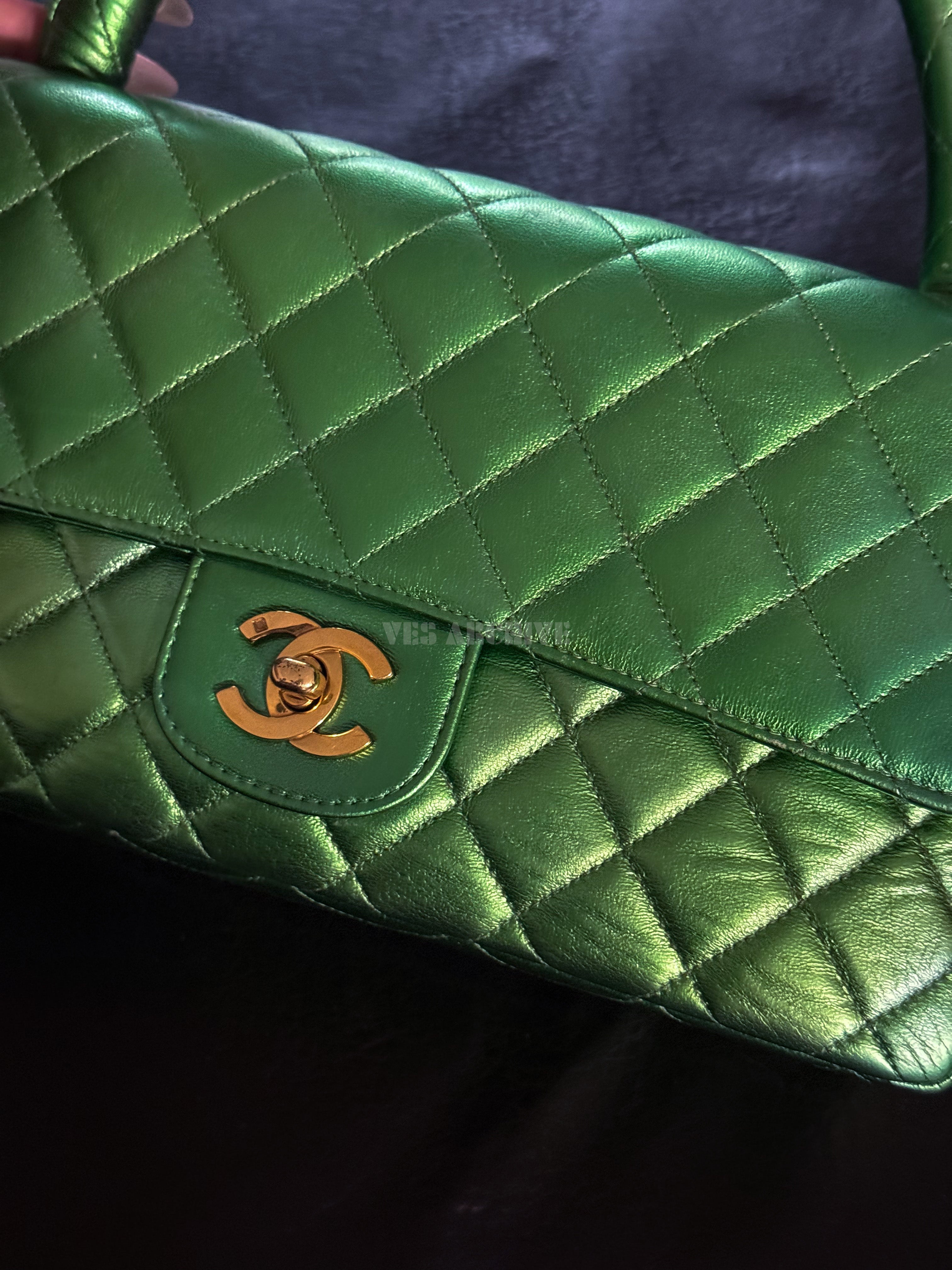 Chanel Coco Mark Matelasse Bag Parents Only Handbag Green Gold Leather