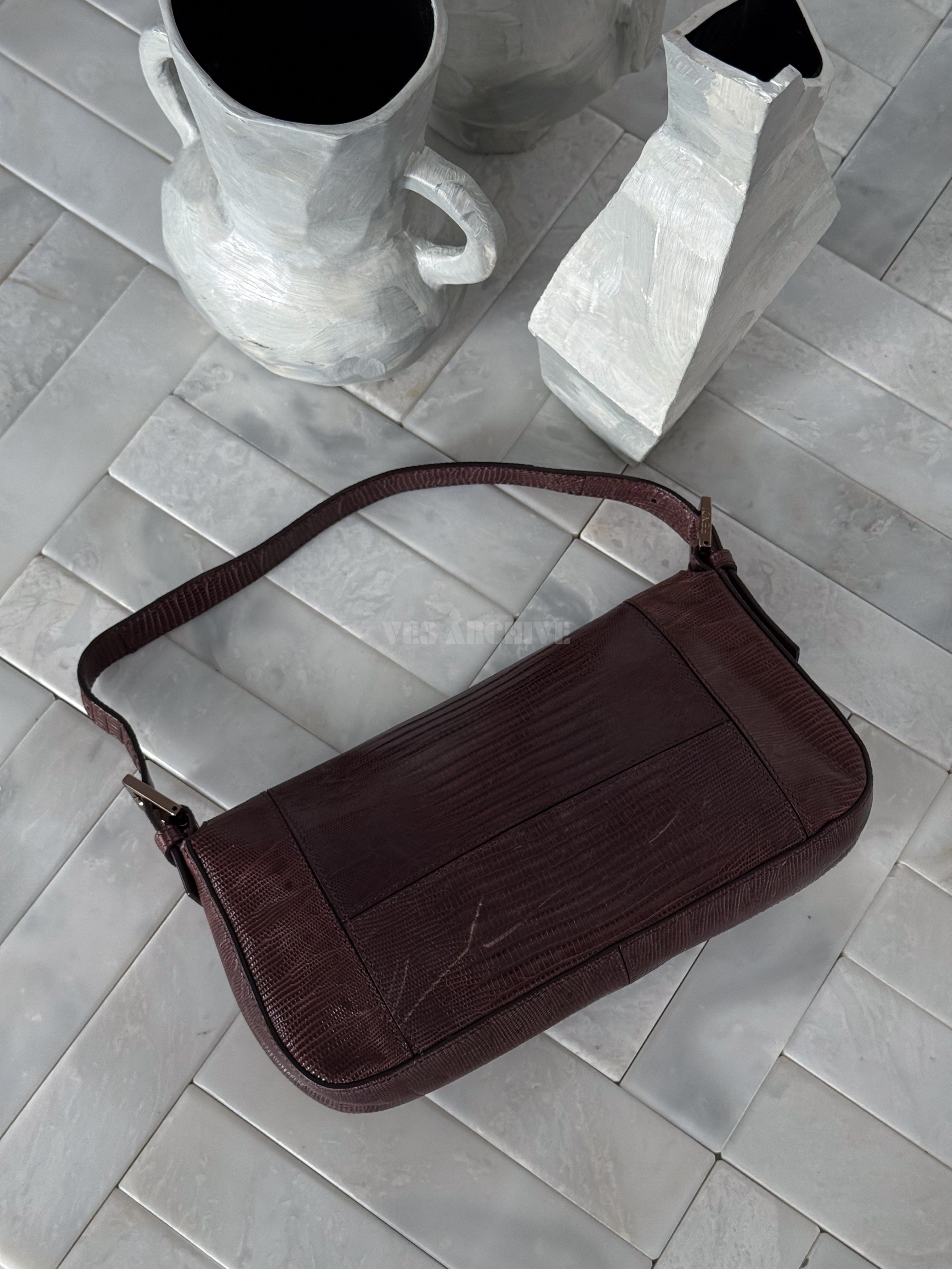 Fendi Baguette Vintage Full Lizard Leather with Lilac Crystal Buckle