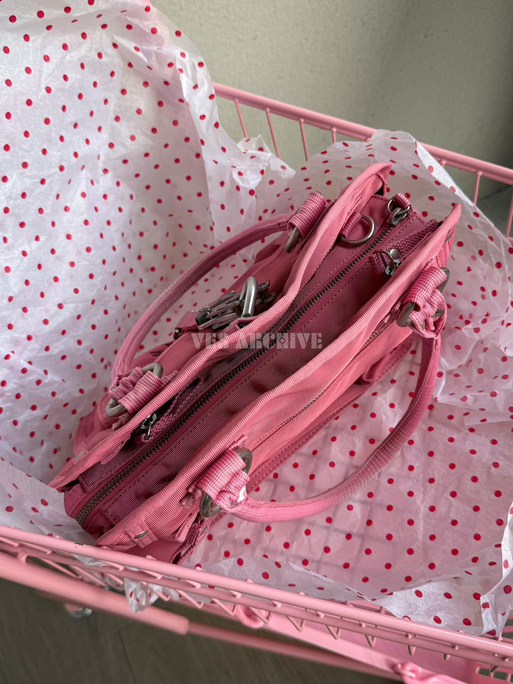 GG&L/George Gina & Lucy Pink Canvas Utility Shoulder Bag with Lock Detail