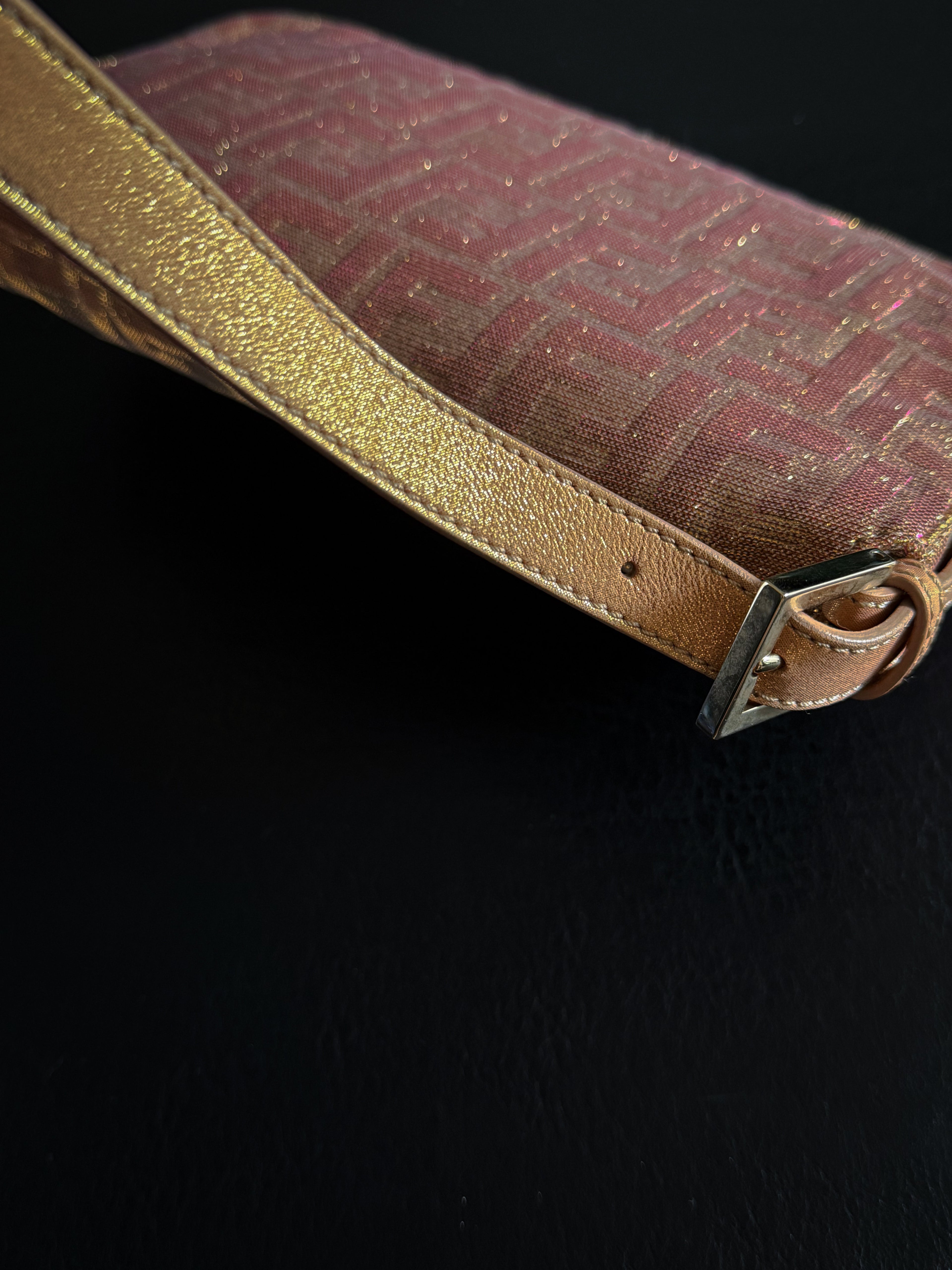 Fendi Pink and Gold Metallic Lurex Ombre Zucca Baguette