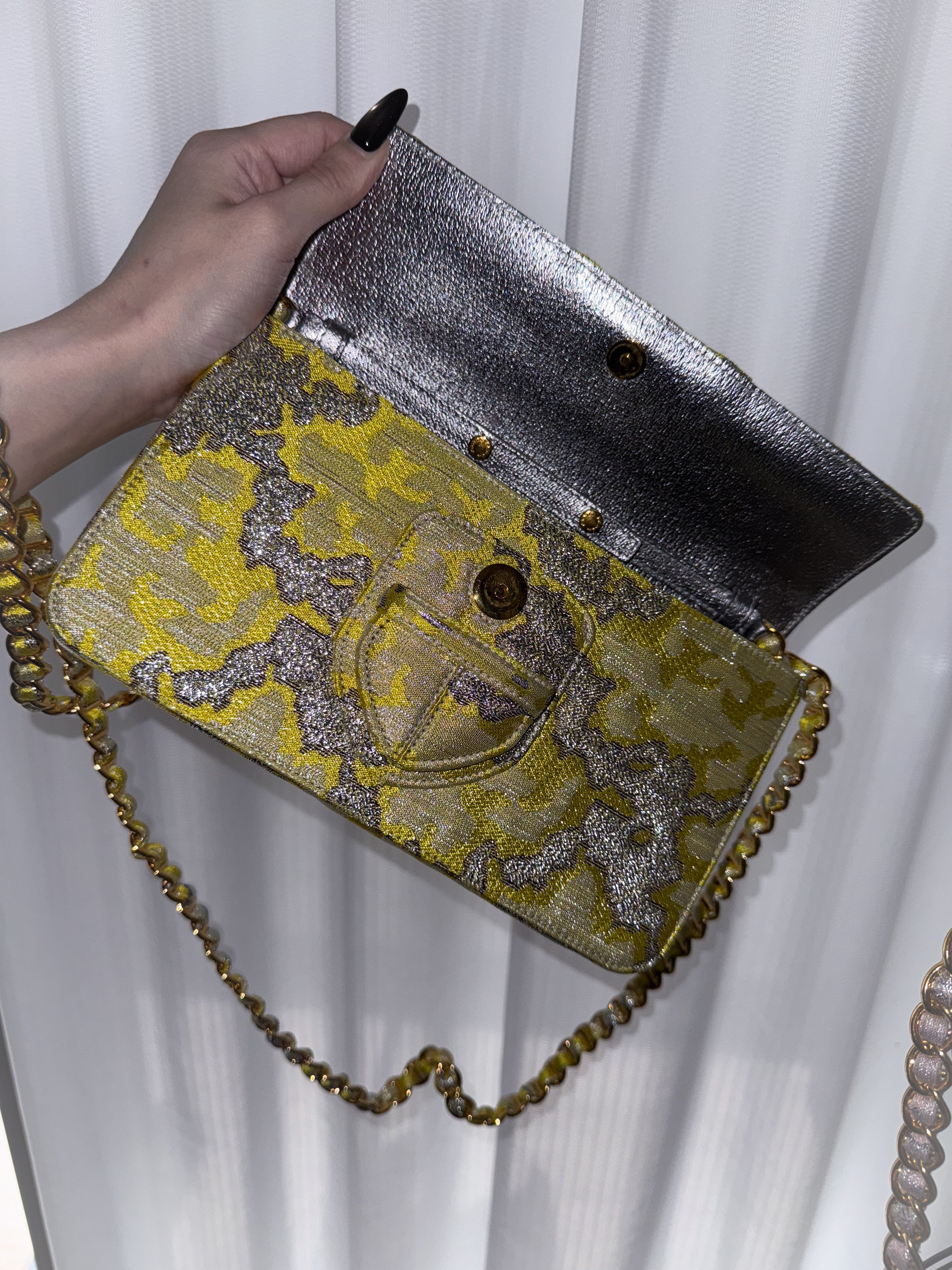Prada gold-thread embroidered brocade satin shoulder bag