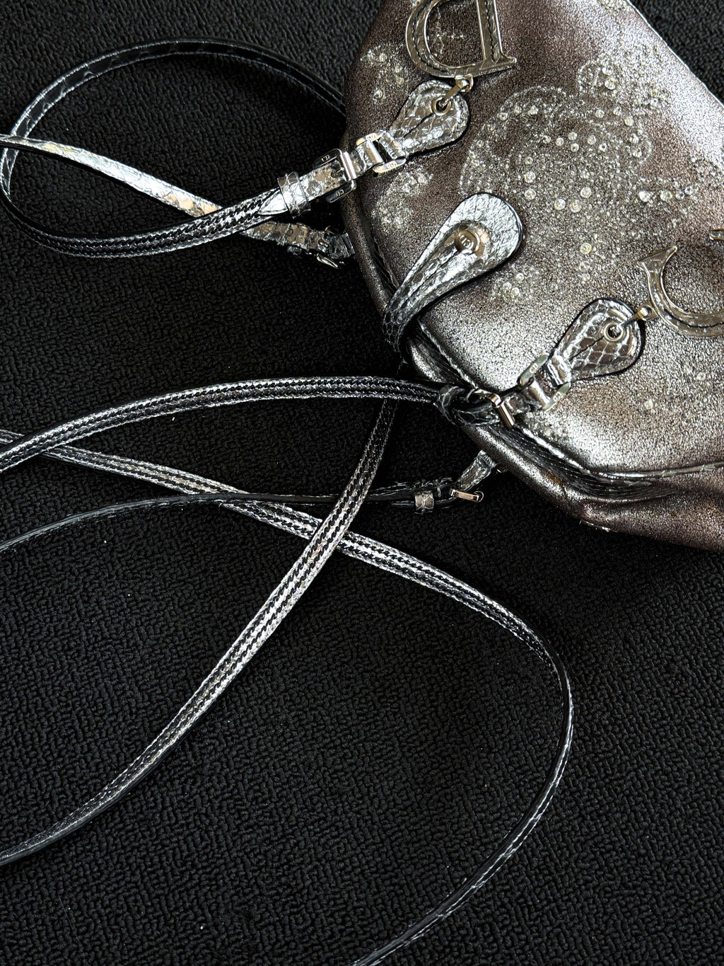 Dior silver snakeskin Limited edition  Detective clasp bag