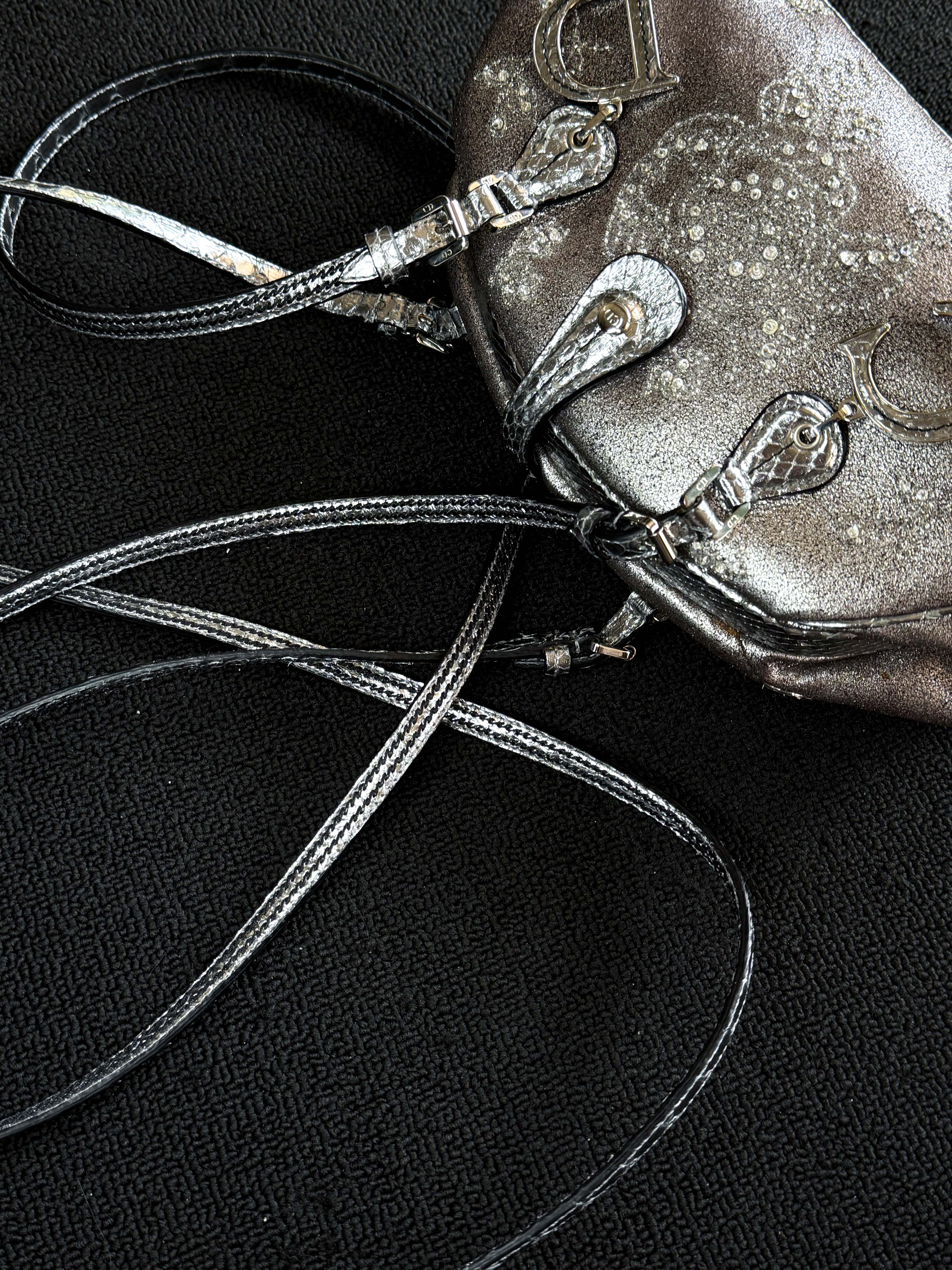 Dior silver snakeskin Limited edition  Detective clasp bag