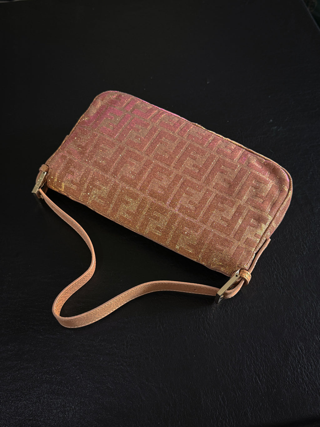 Fendi Pink and Gold Metallic Lurex Ombre Zucca Baguette