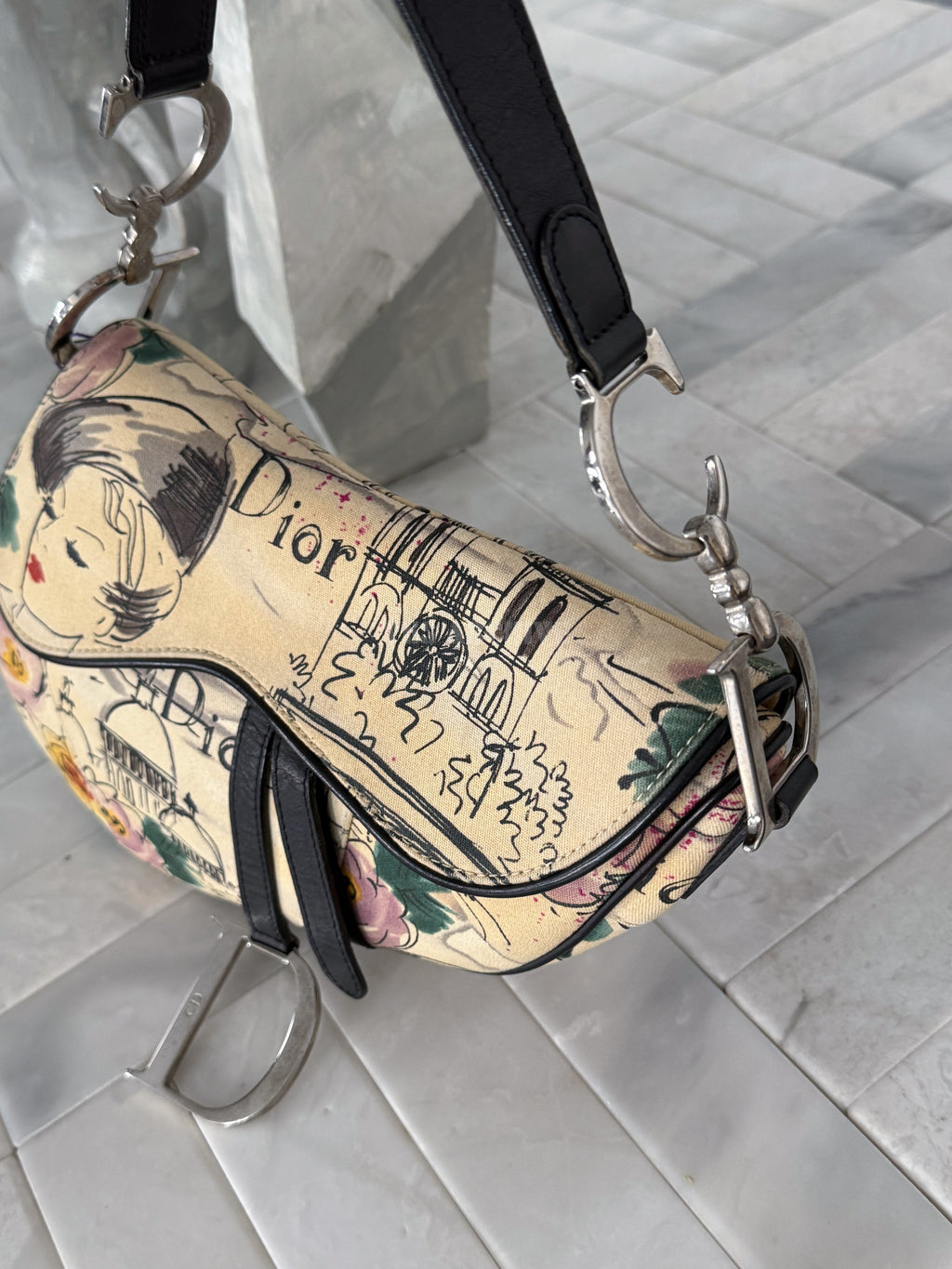 Dior Saddle Bag Limited Edition 1950s Paris Sketch Vintage