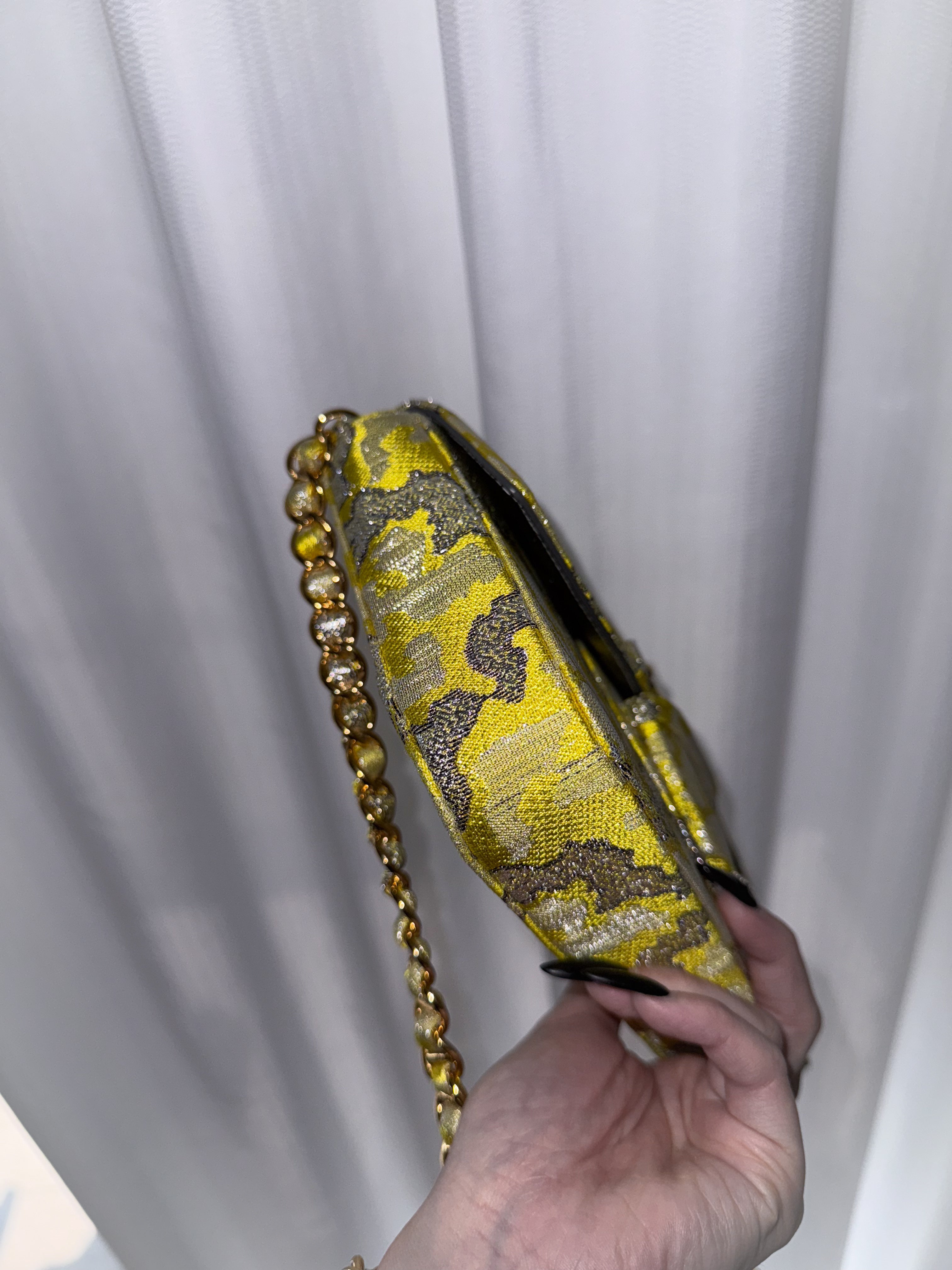 Prada gold-thread embroidered brocade satin shoulder bag
