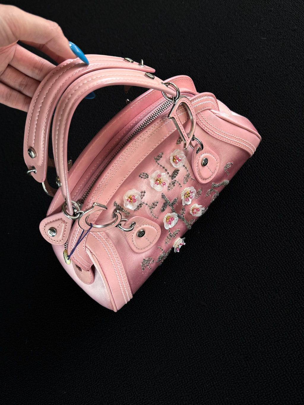 Dior Limited edition pink mother-of-pearl crystal floral Detective bag.