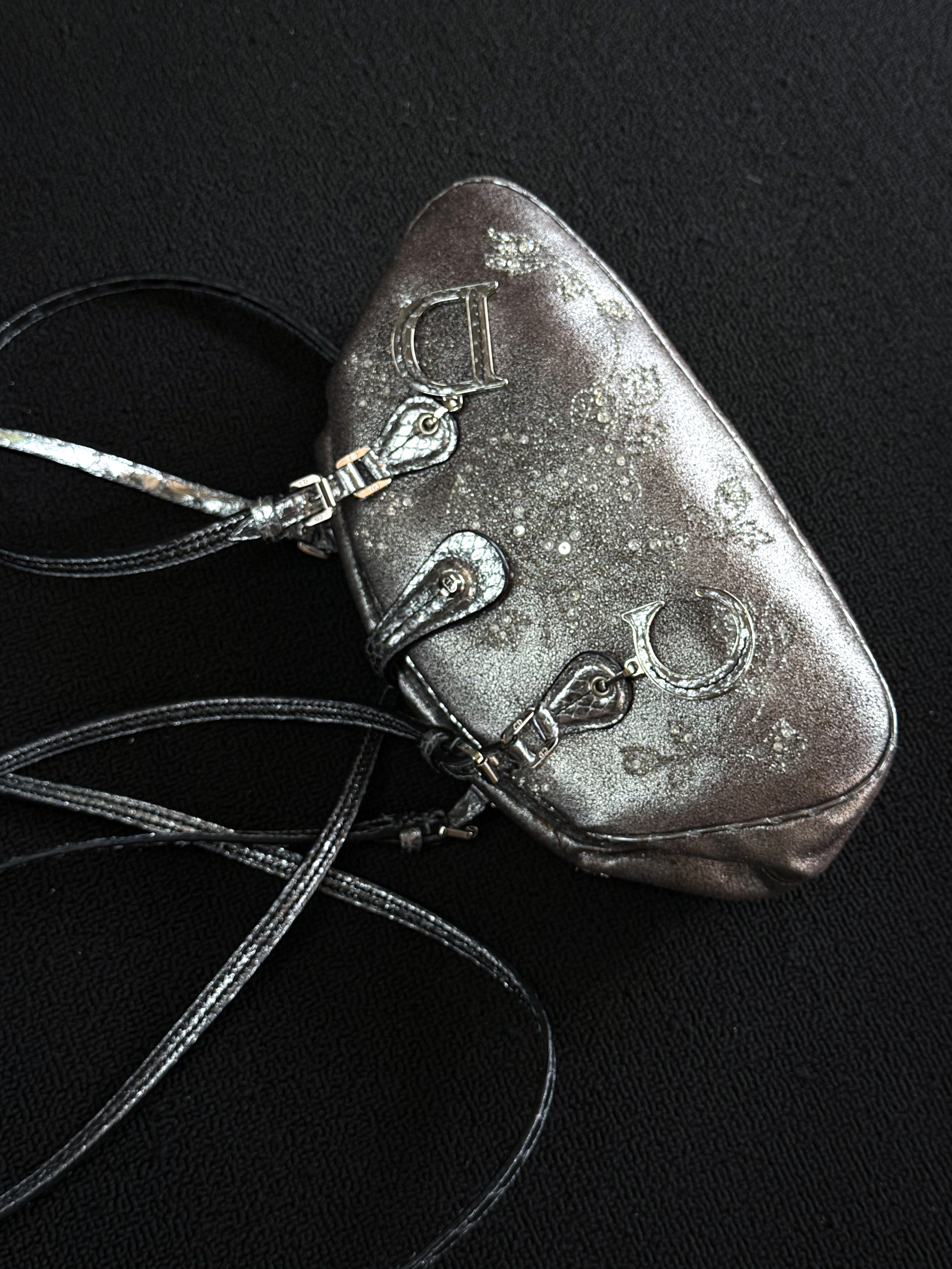 Dior silver snakeskin Limited edition  Detective clasp bag