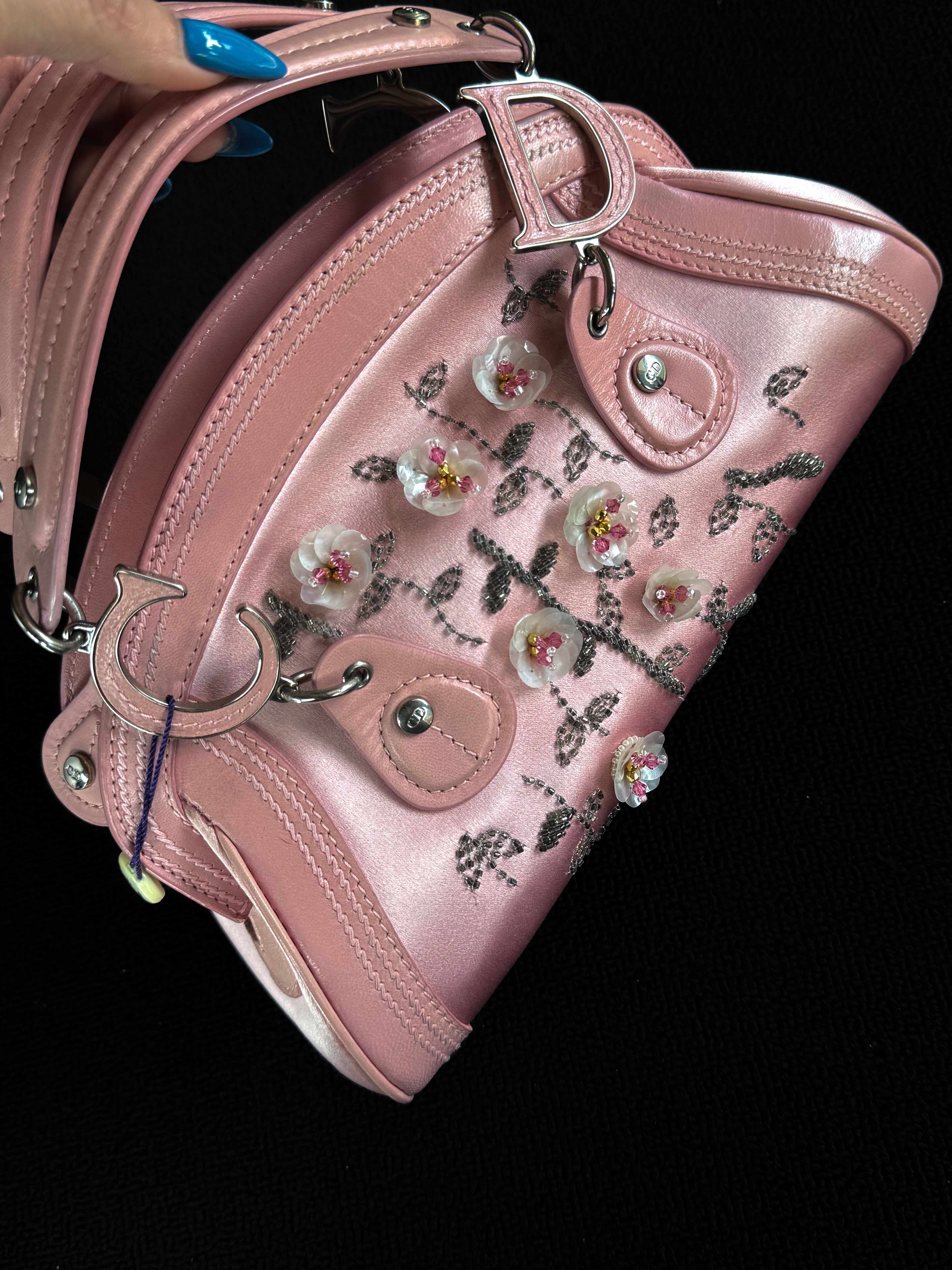 Dior Limited edition pink mother-of-pearl crystal floral Detective bag.