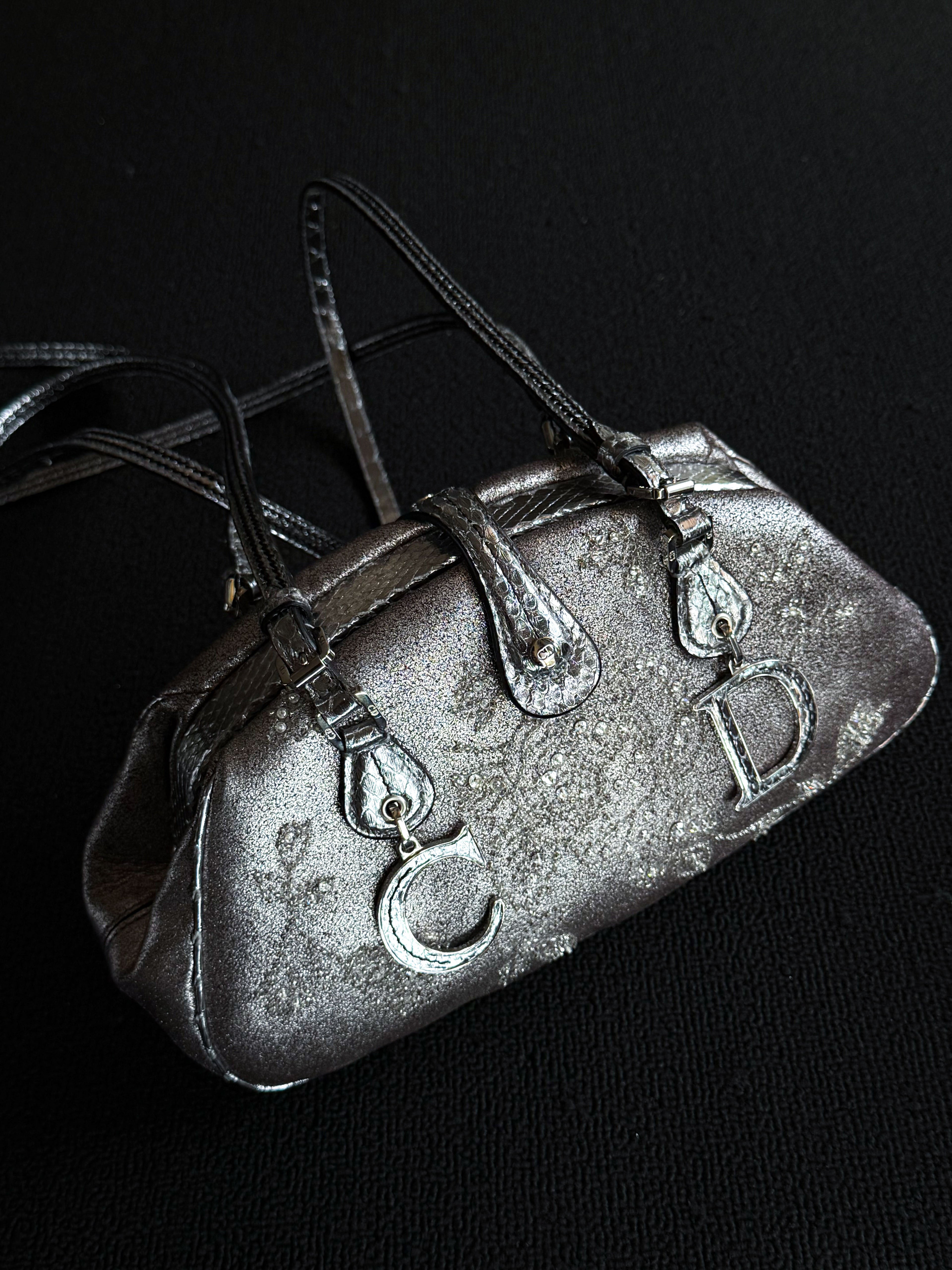Dior silver snakeskin Limited edition  Detective clasp bag