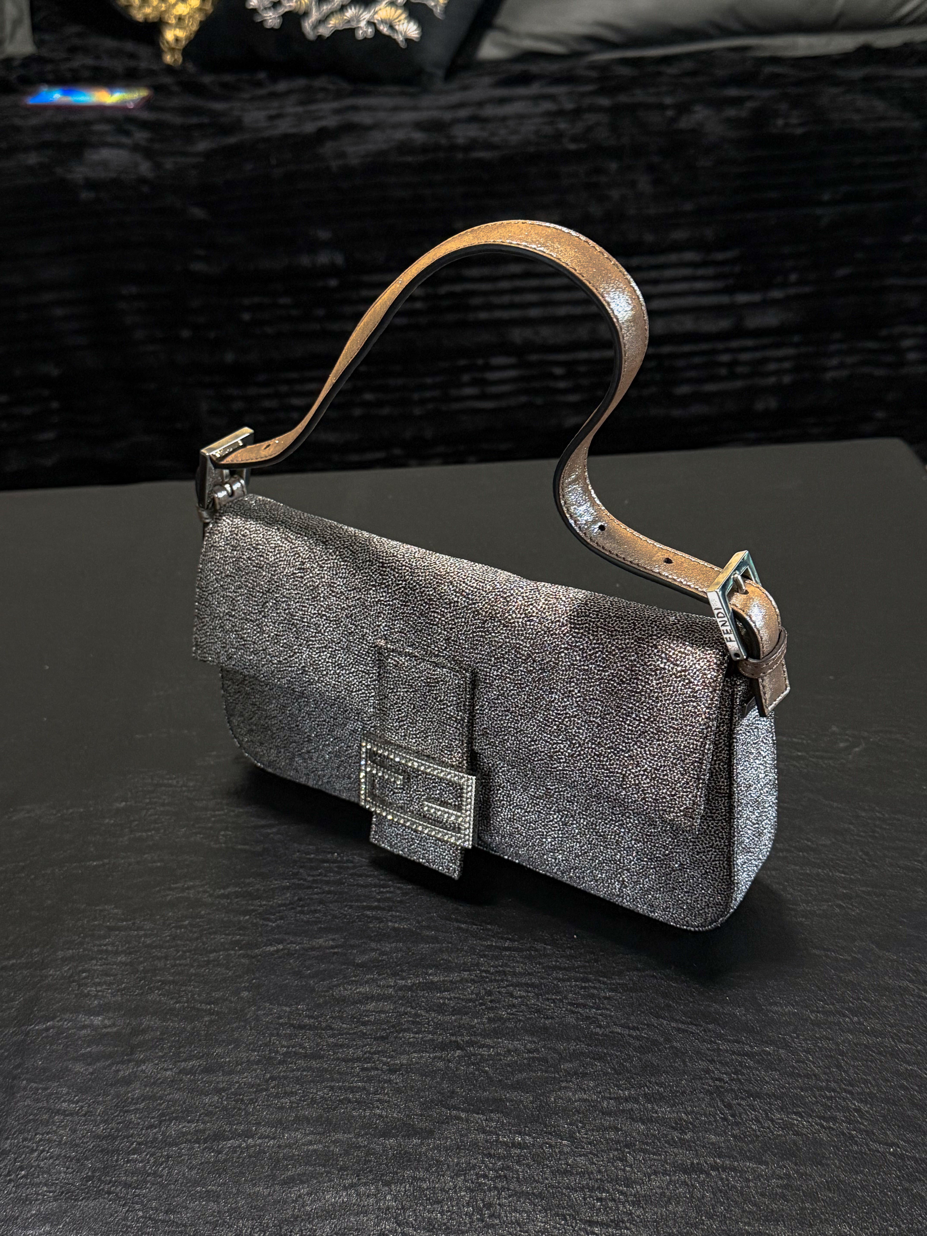Fendi Baguette Bag Fabric with Crystal Detail
