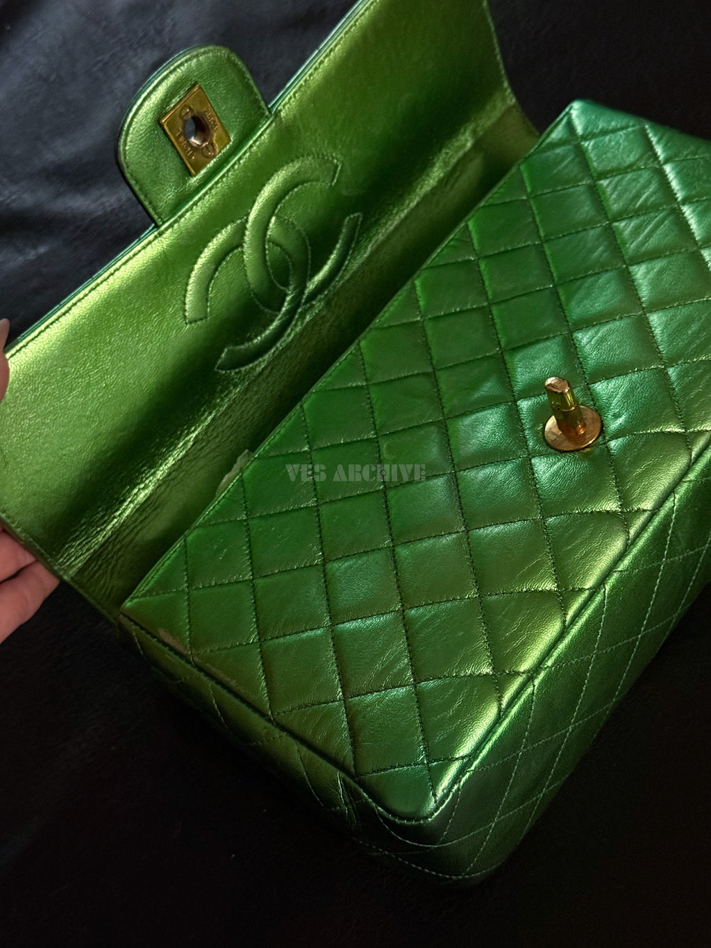Chanel Coco Mark Matelasse Bag Parents Only Handbag Green Gold Leather