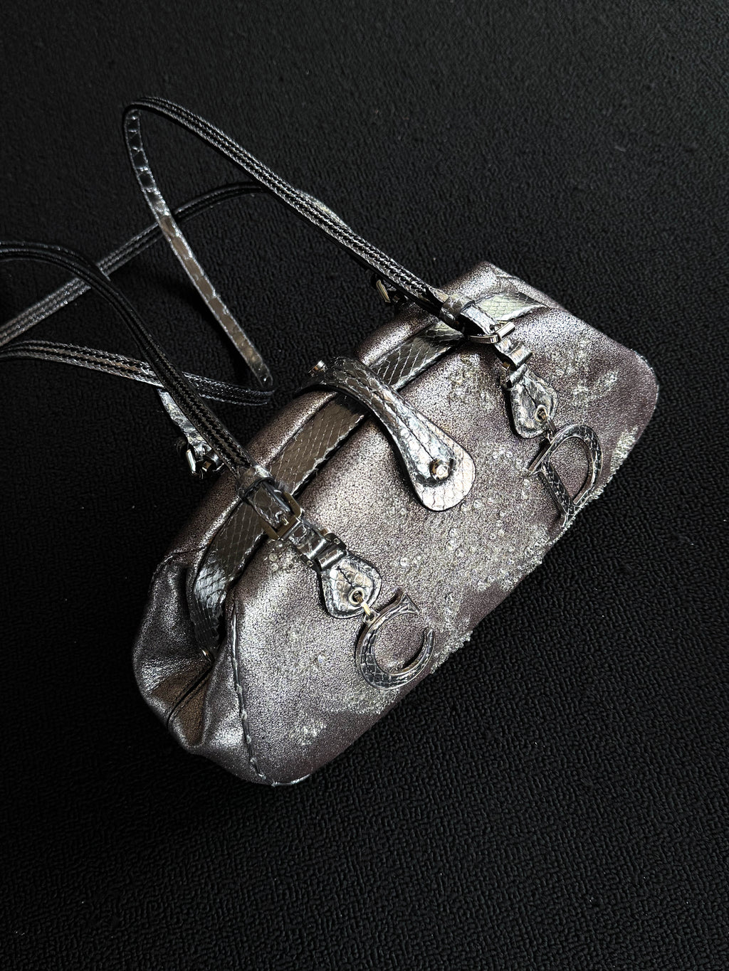 Dior silver snakeskin Limited edition  Detective clasp bag