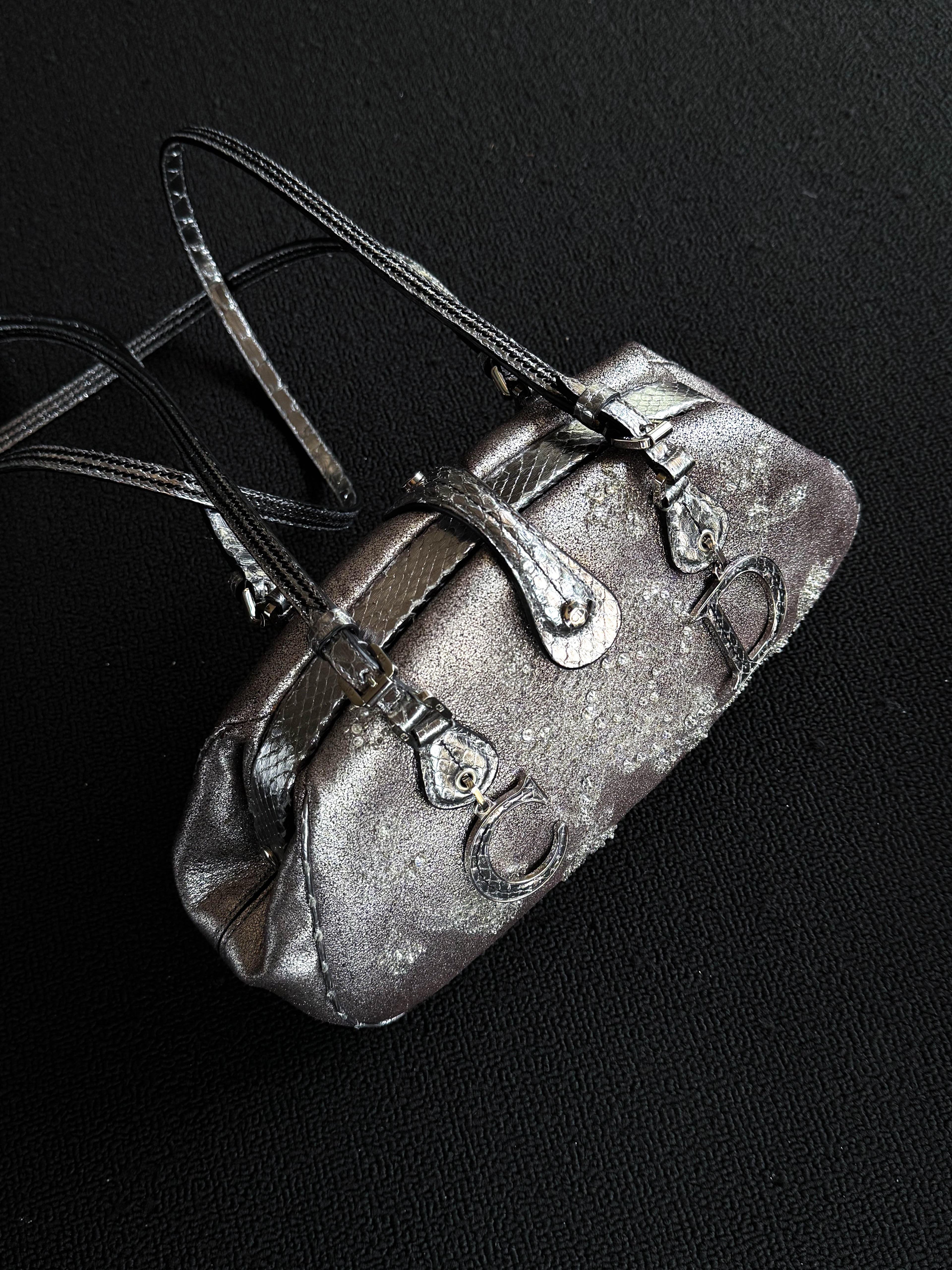 Dior silver snakeskin Limited edition  Detective clasp bag