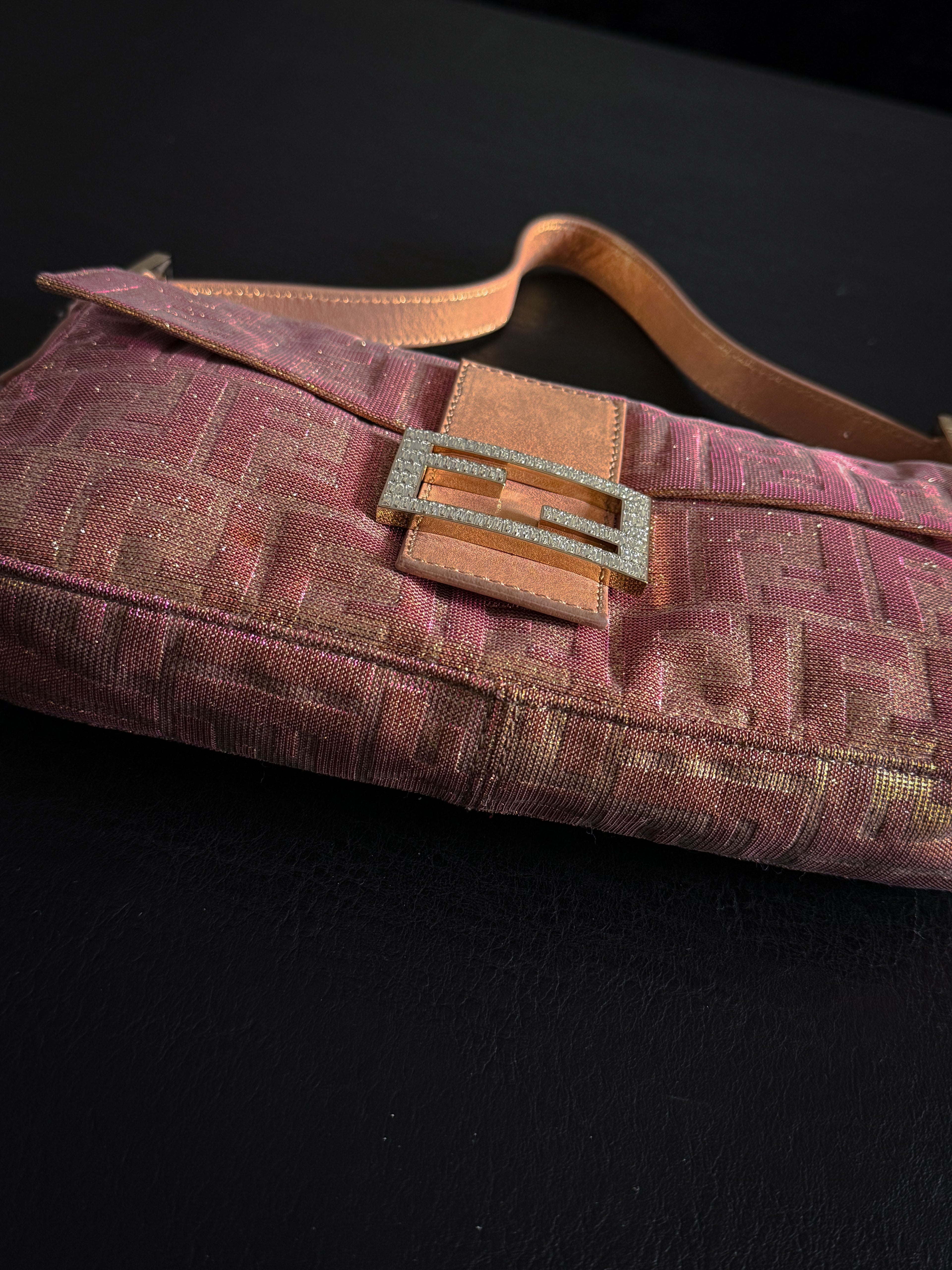 Fendi Pink and Gold Metallic Lurex Ombre Zucca Baguette